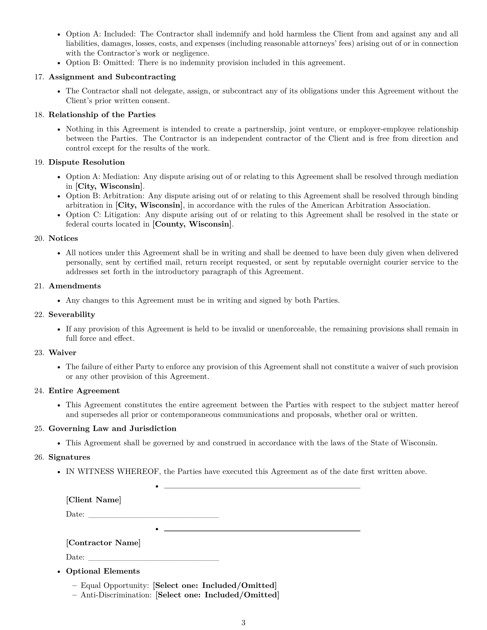 Preview page 3 of Free Wisconsin independent contractor agreement template