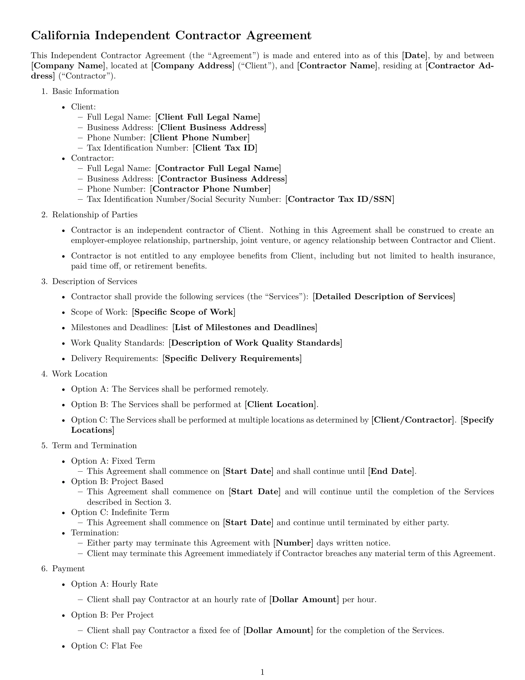 Preview page 1 of Free California independent contractor agreement template