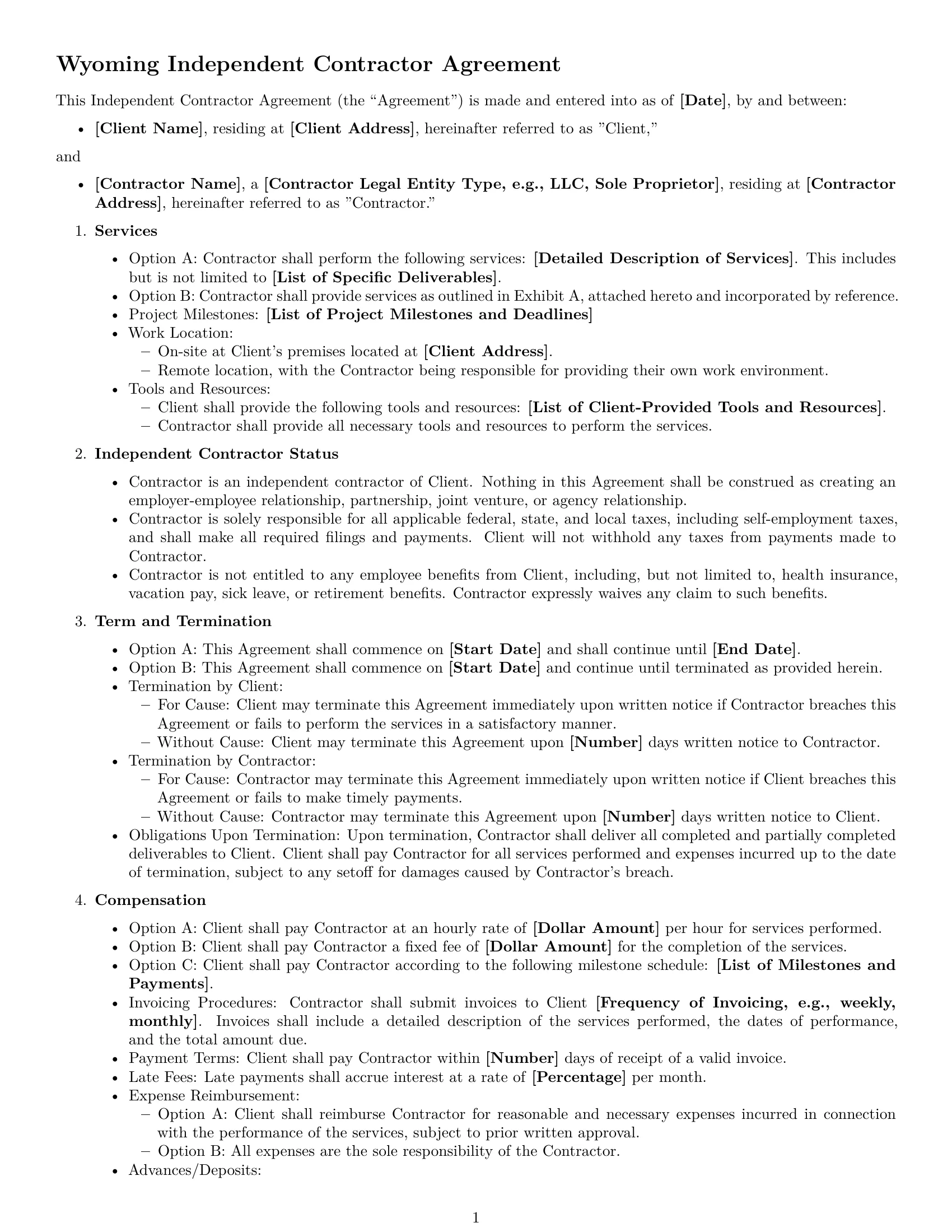Preview page 1 of Free Wyoming independent contractor agreement template