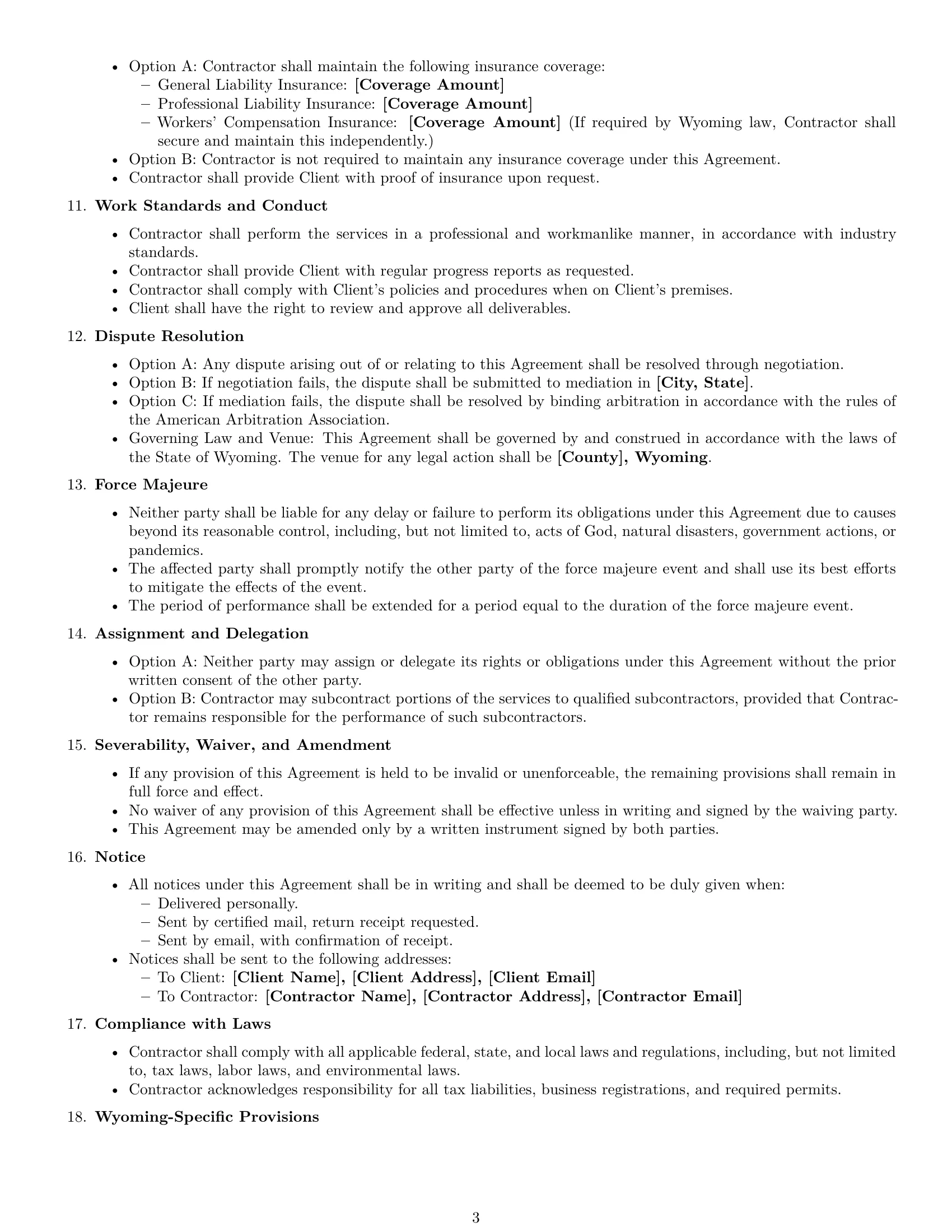 Preview page 3 of Free Wyoming independent contractor agreement template