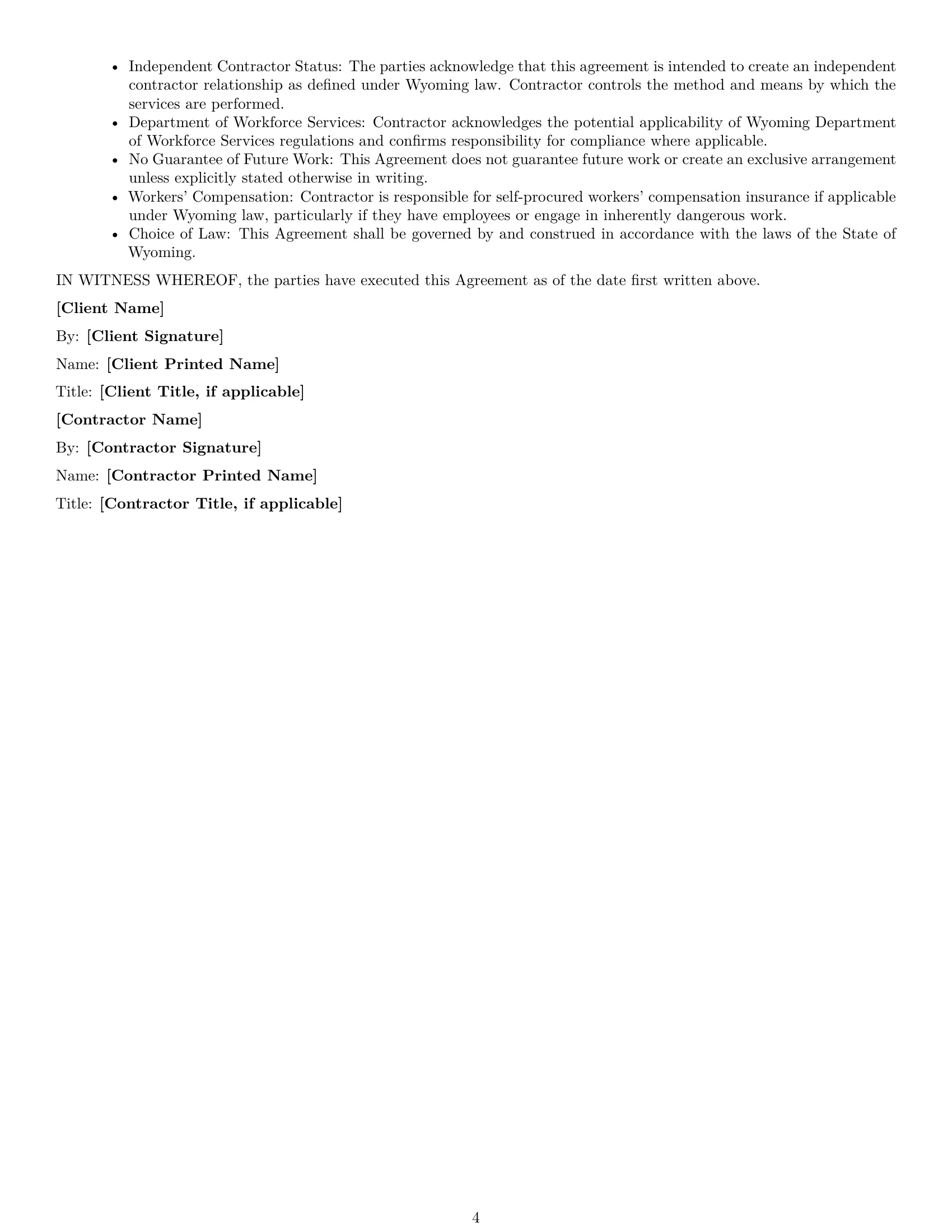 Preview page 4 of Free Wyoming independent contractor agreement template