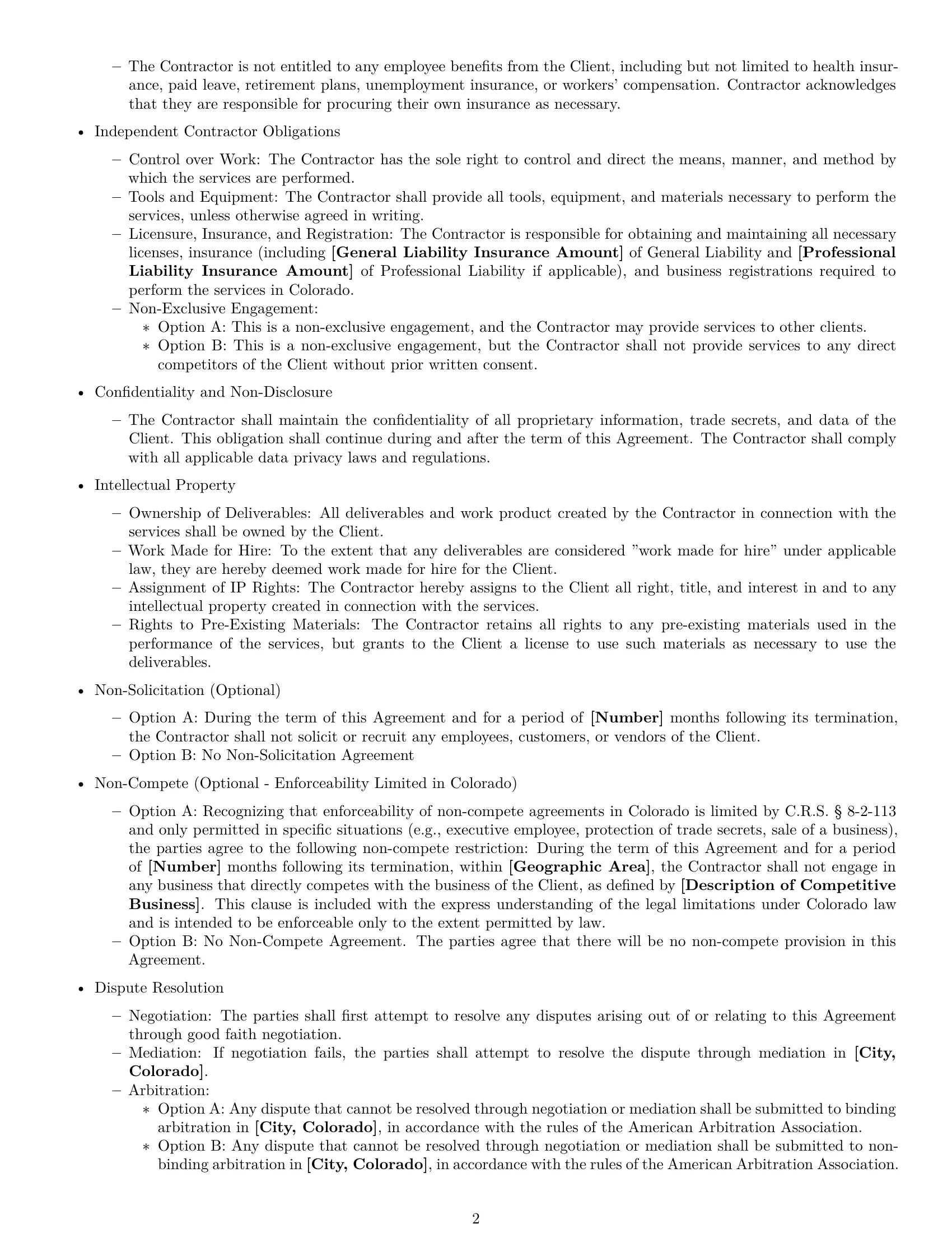 Preview page 2 of Free Colorado independent contractor agreement template