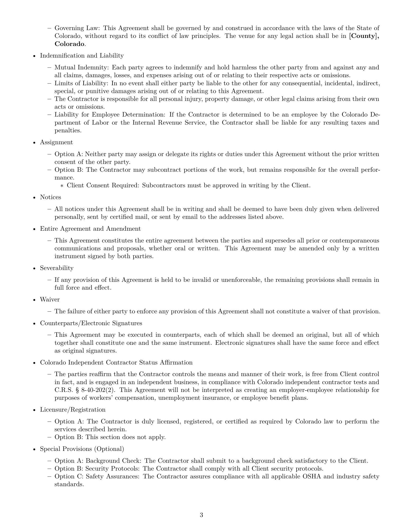 Preview page 3 of Free Colorado independent contractor agreement template