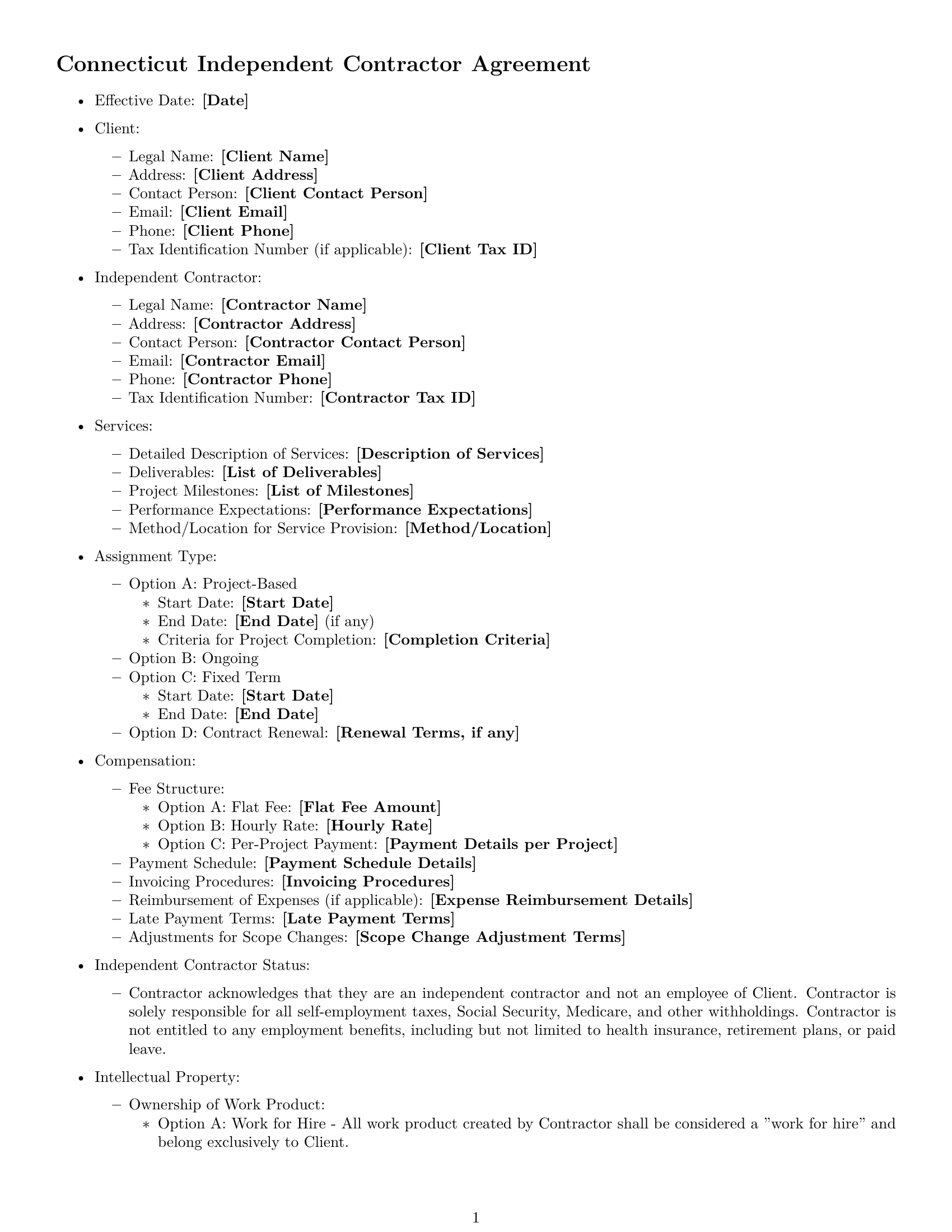 Preview page 1 of Free Connecticut independent contractor agreement template