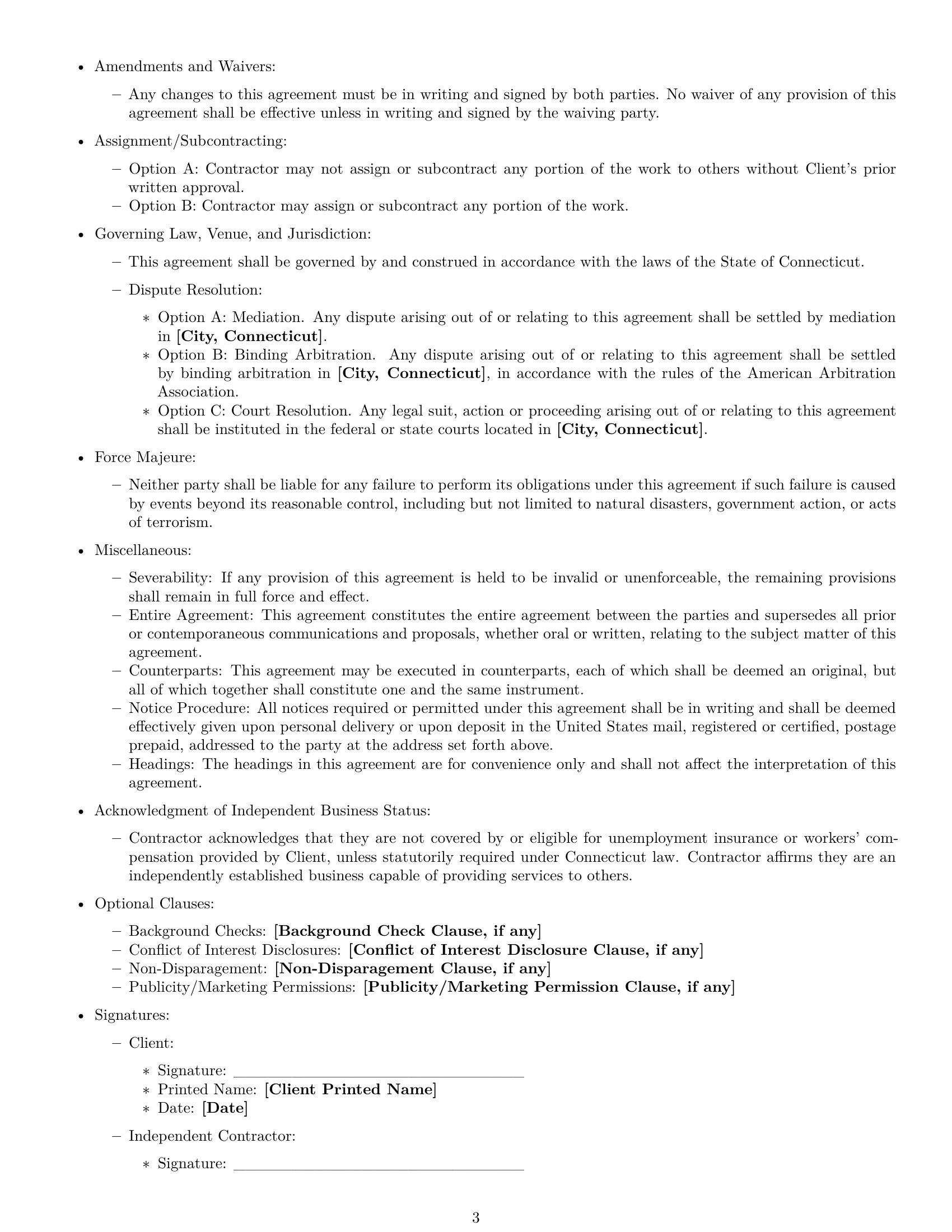 Preview page 3 of Free Connecticut independent contractor agreement template