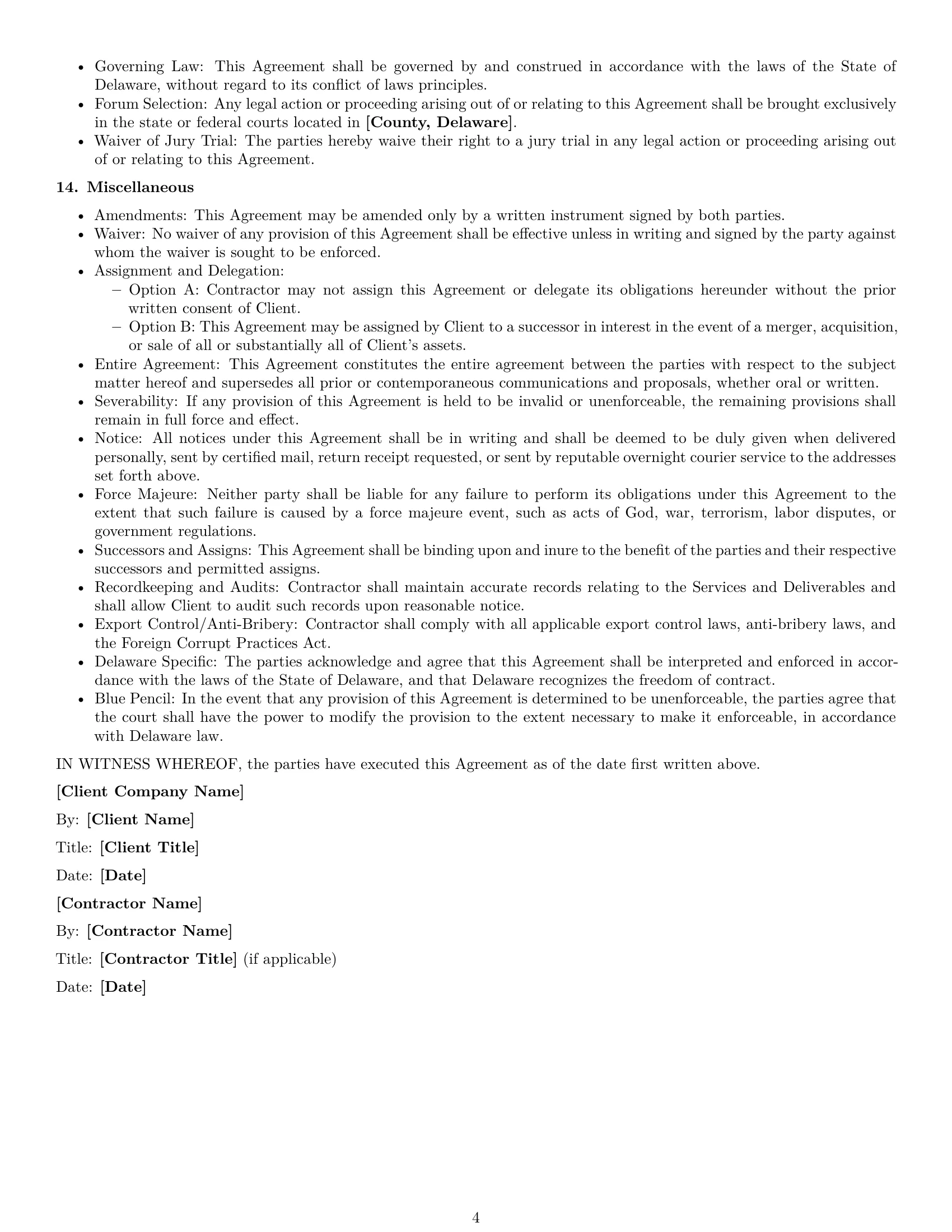 Preview page 4 of Free Delaware independent contractor agreement template