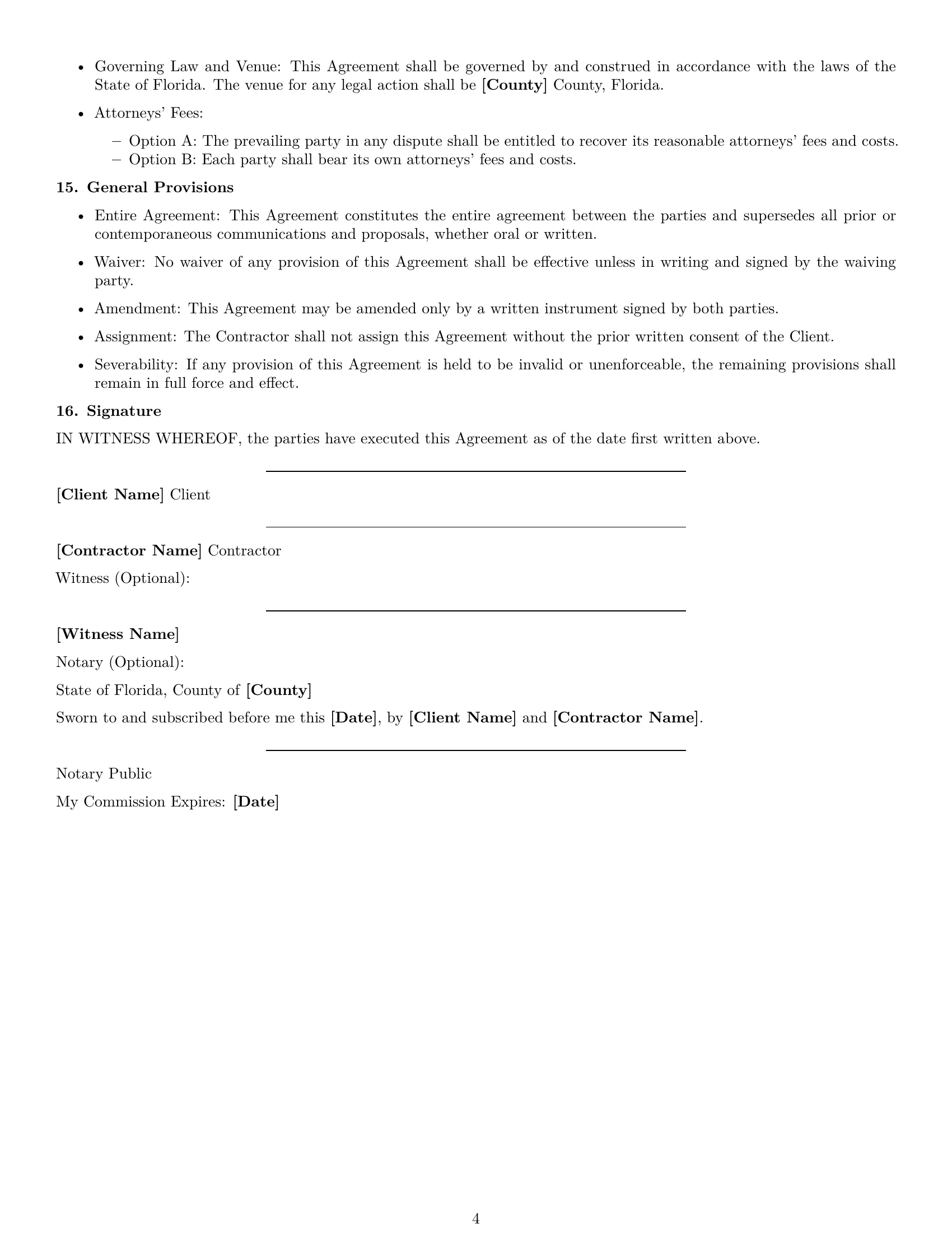 Preview page 4 of Free Florida independent contractor agreement template
