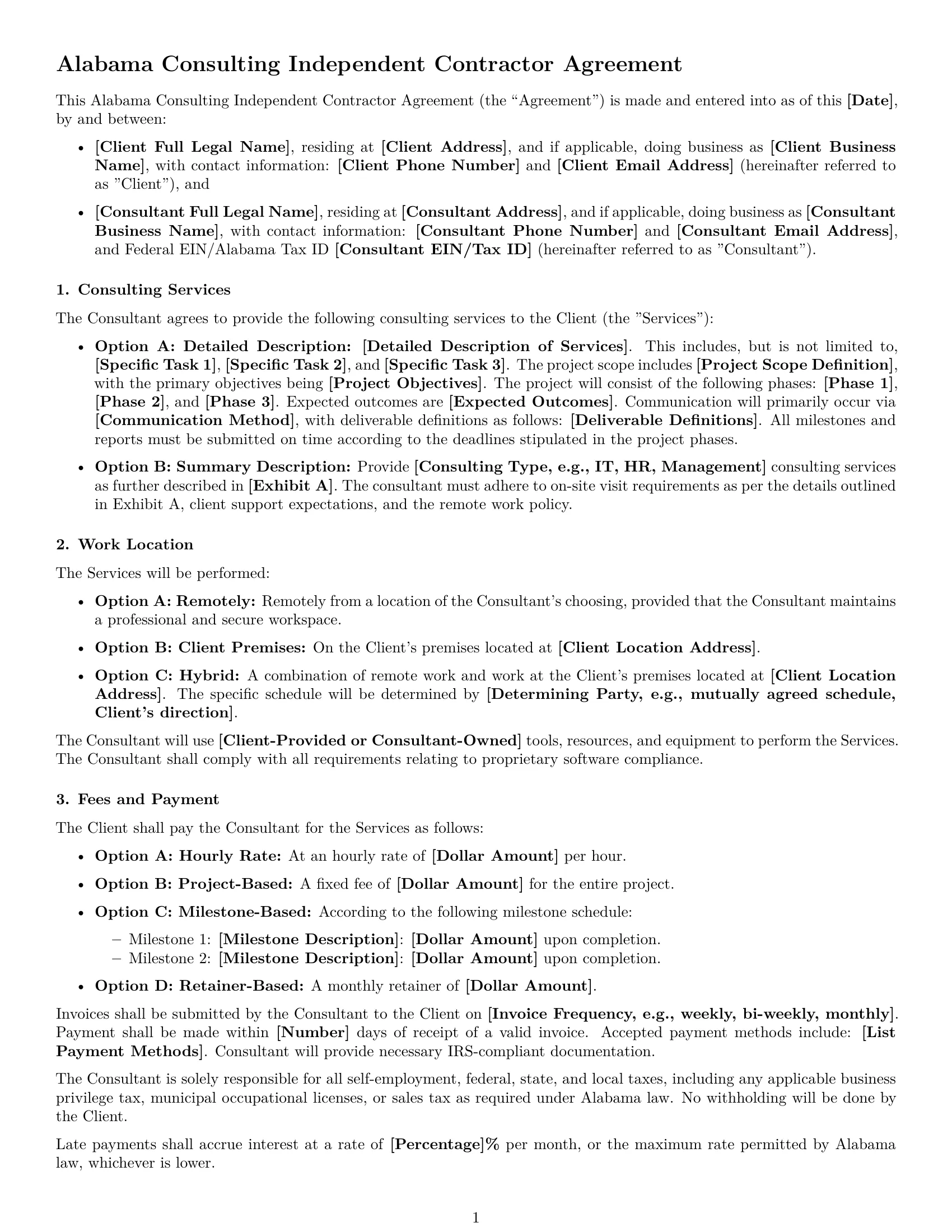 Preview page 1 of Free Alabama consulting independent contractor agreement template