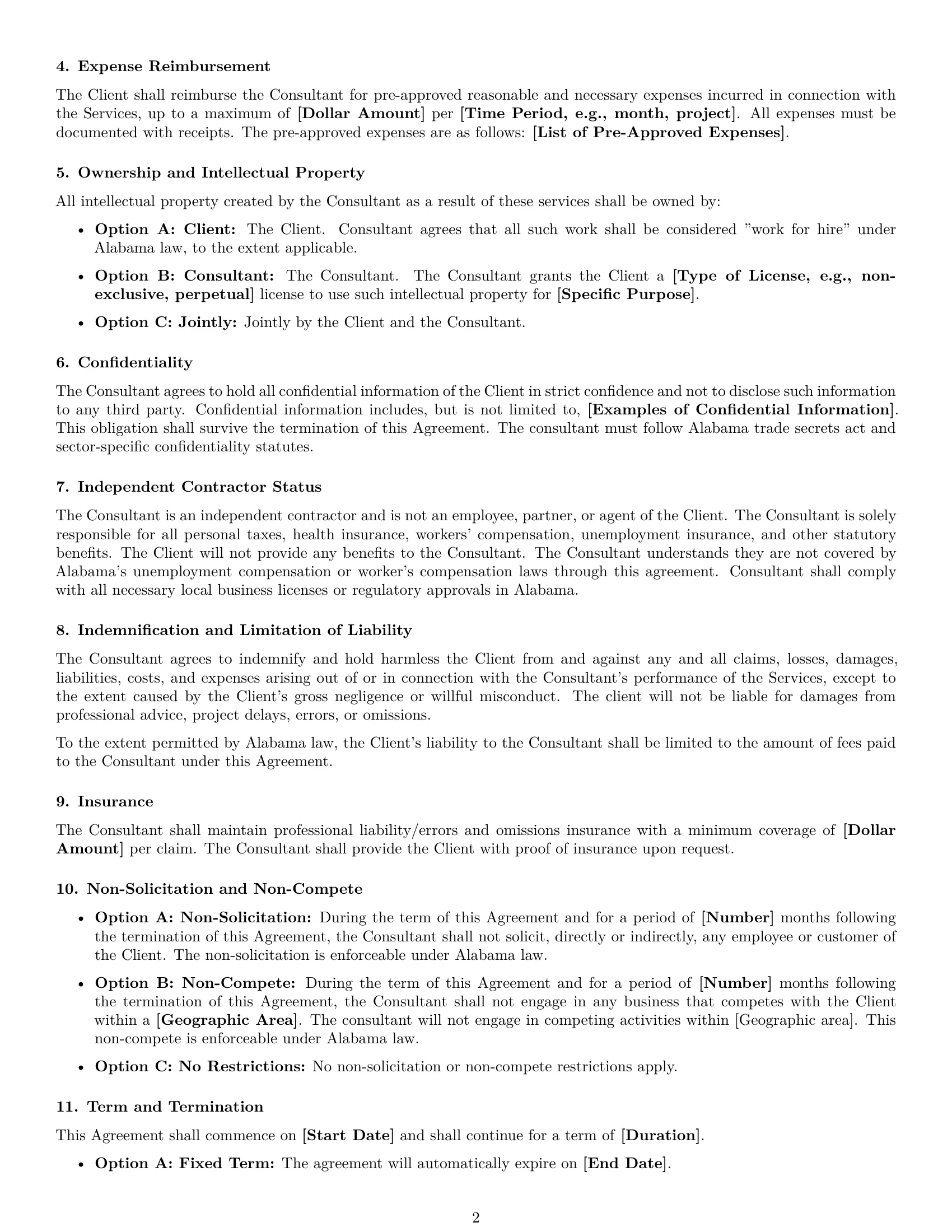 Preview page 2 of Free Alabama consulting independent contractor agreement template