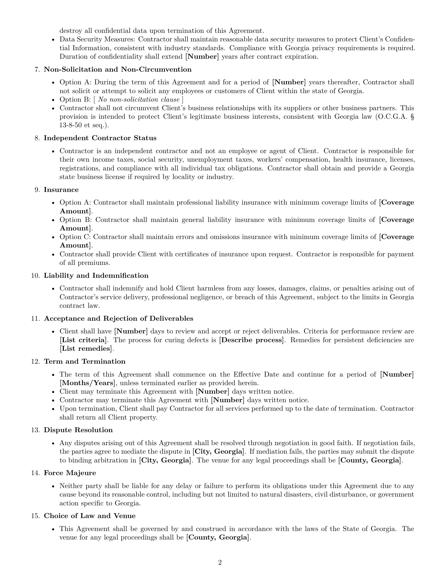 Preview page 2 of Free Georgia consulting independent contractor agreement template