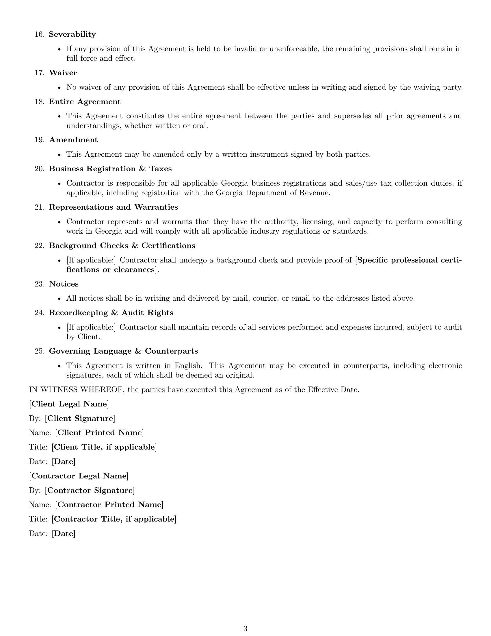 Preview page 3 of Free Georgia consulting independent contractor agreement template