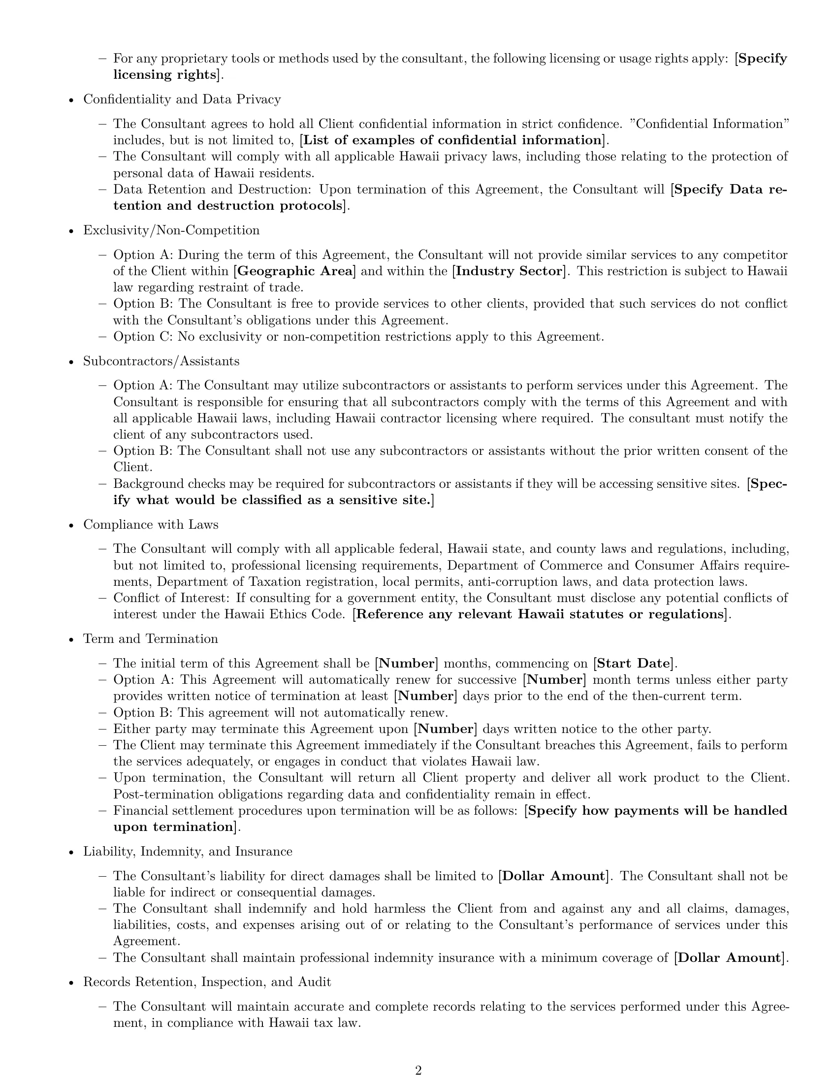 Preview page 2 of Free Hawaii consulting independent contractor agreement template
