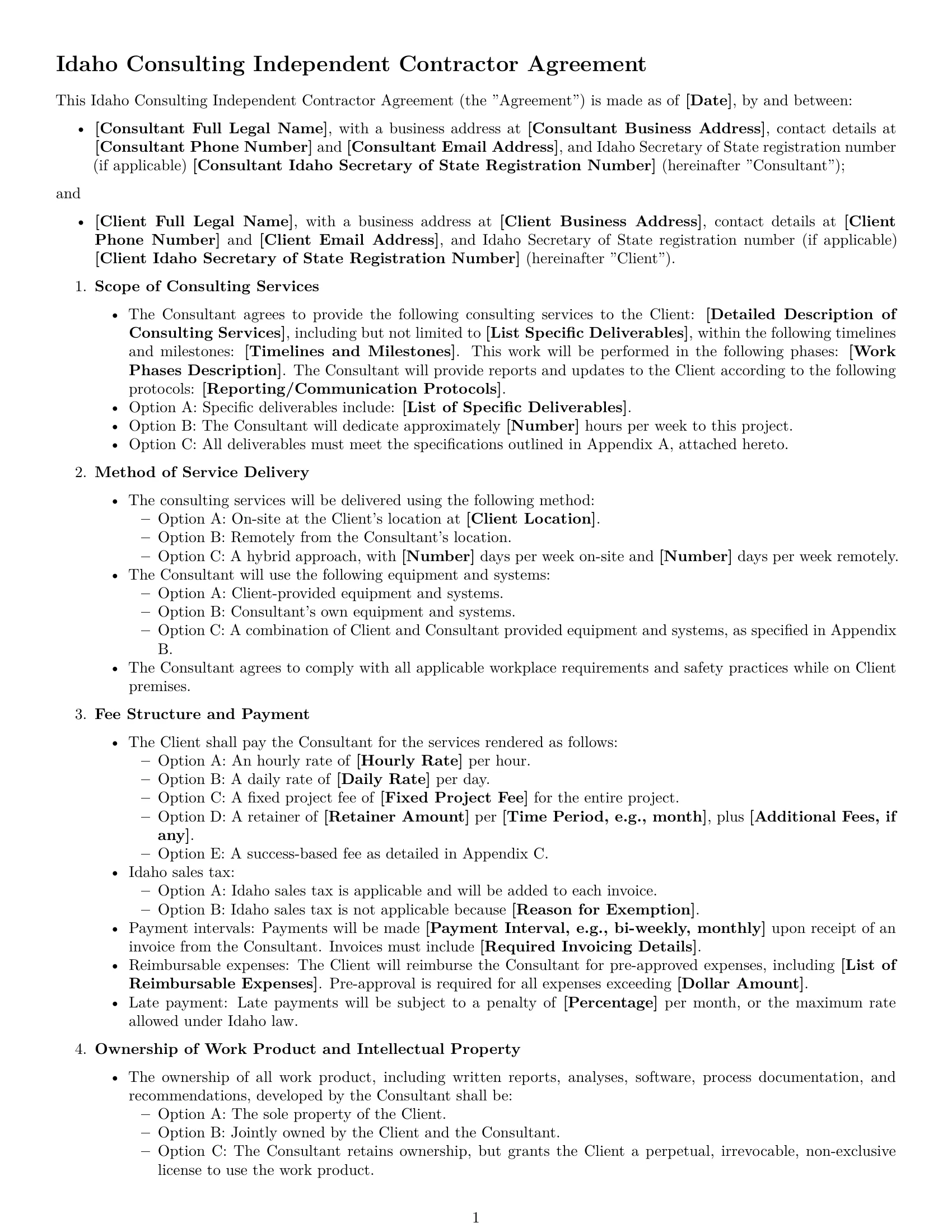 Preview page 1 of Free Idaho consulting independent contractor agreement template