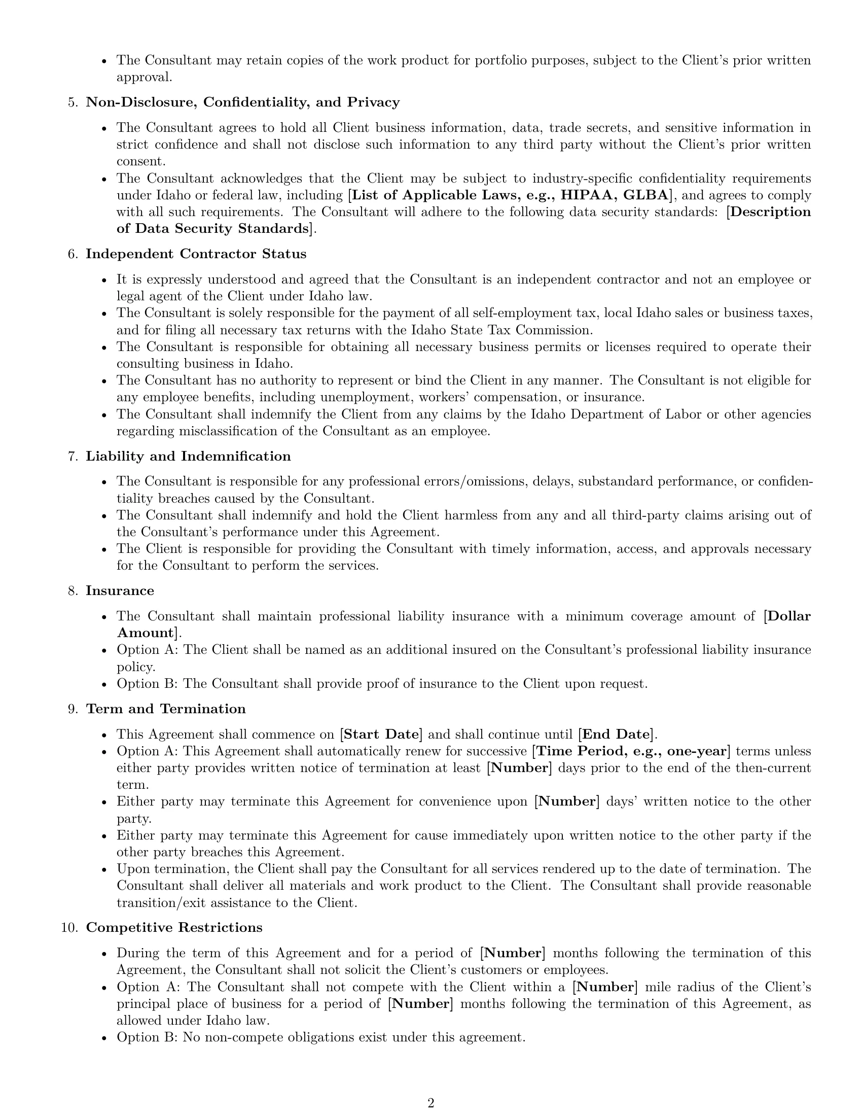 Preview page 2 of Free Idaho consulting independent contractor agreement template