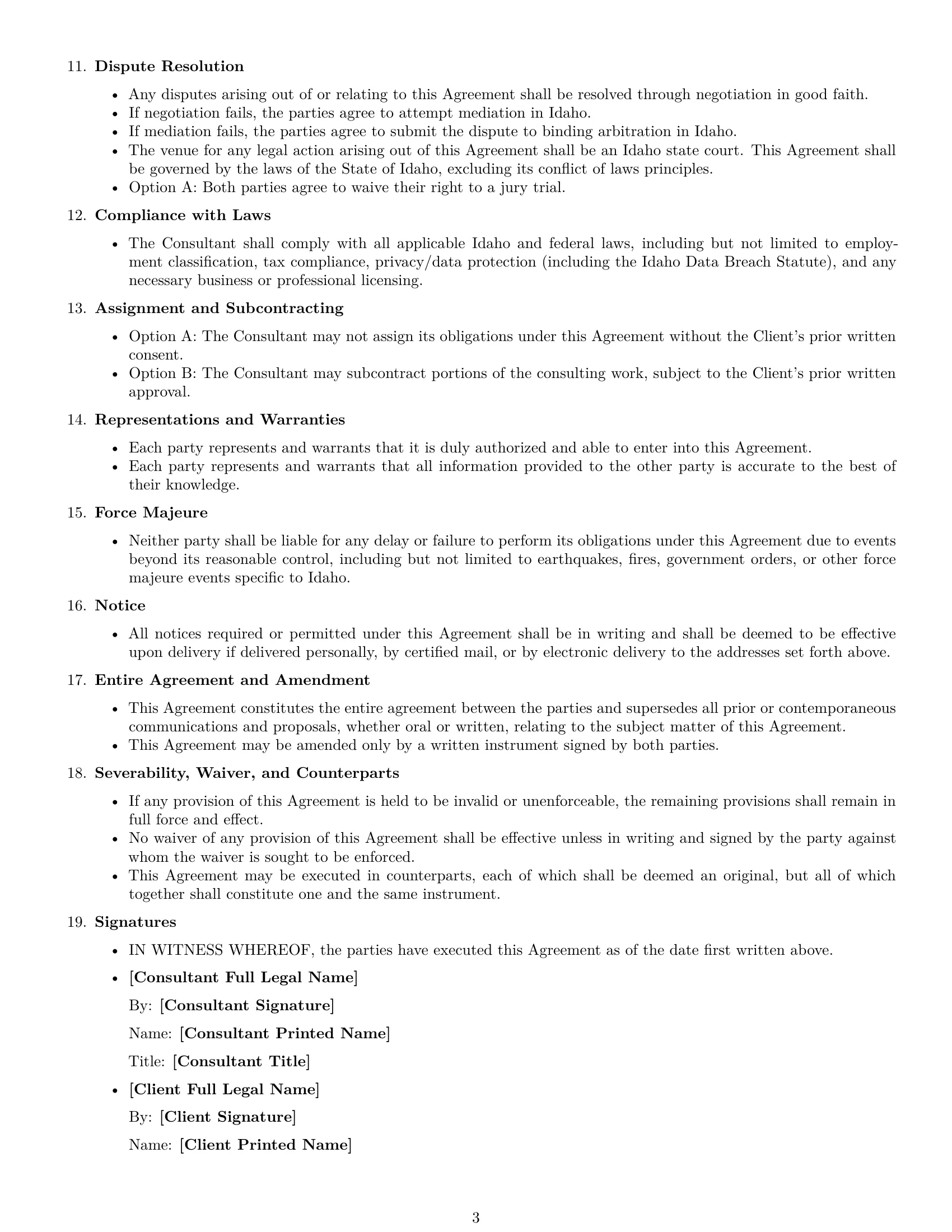 Preview page 3 of Free Idaho consulting independent contractor agreement template