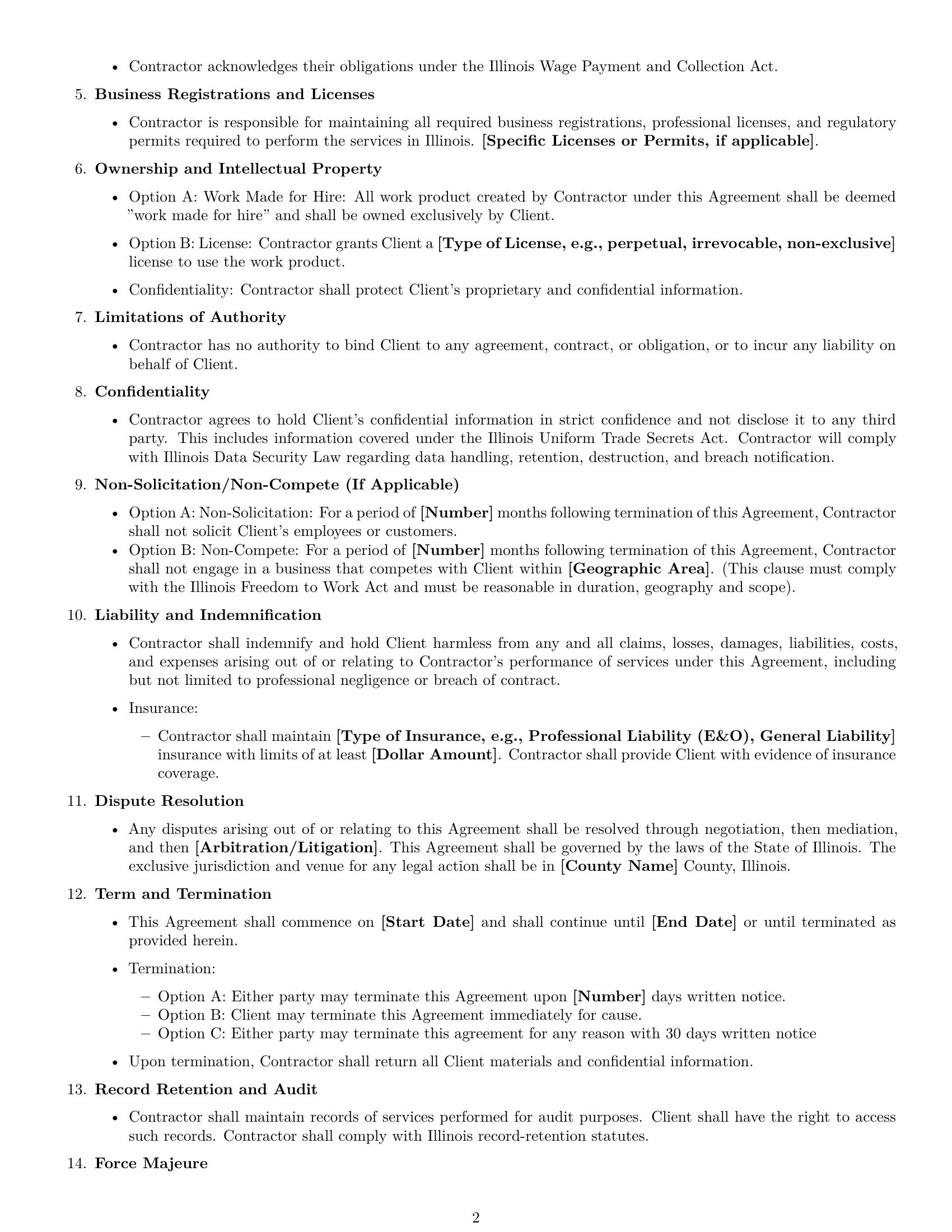 Preview page 2 of Free Illinois consulting independent contractor agreement template