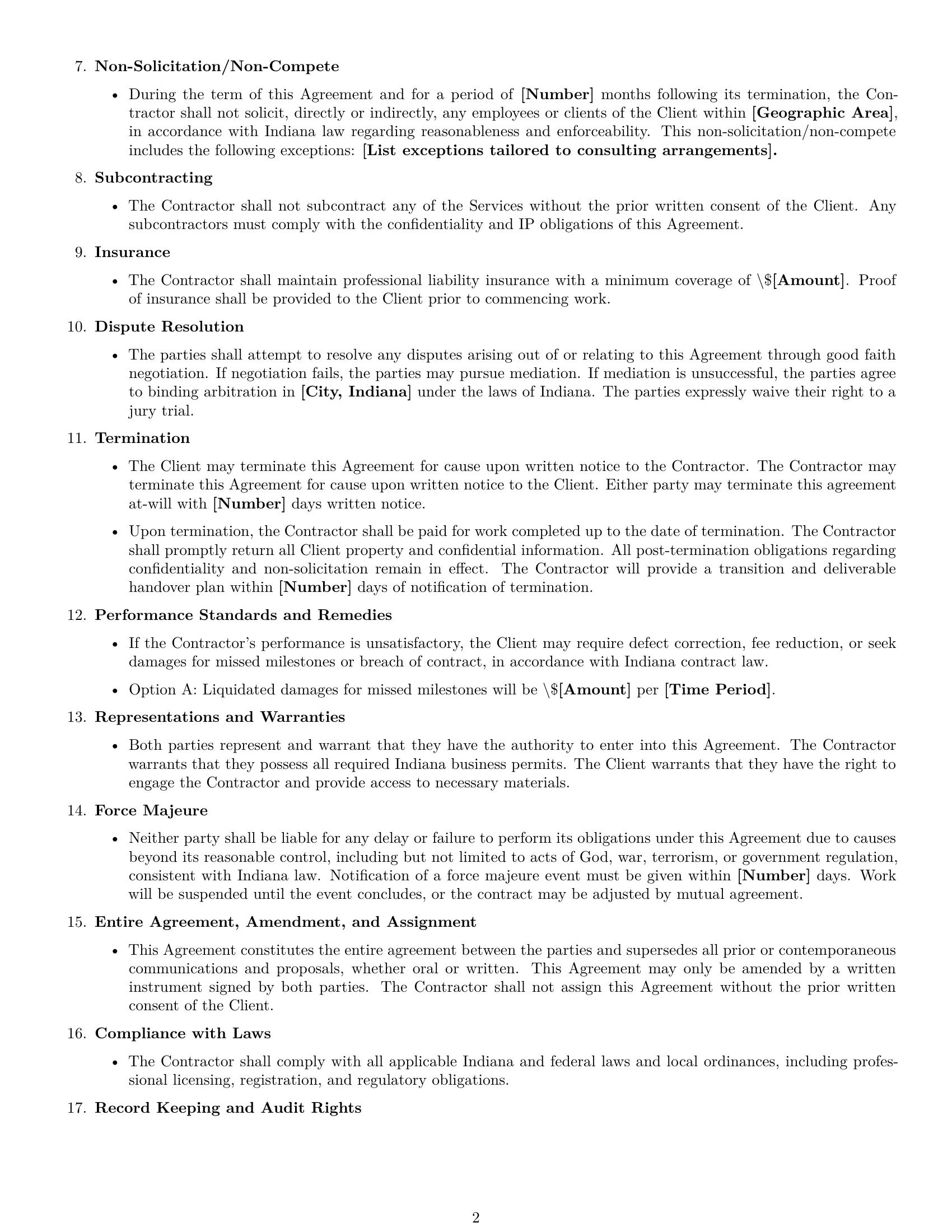 Preview page 2 of Free Indiana consulting independent contractor agreement template