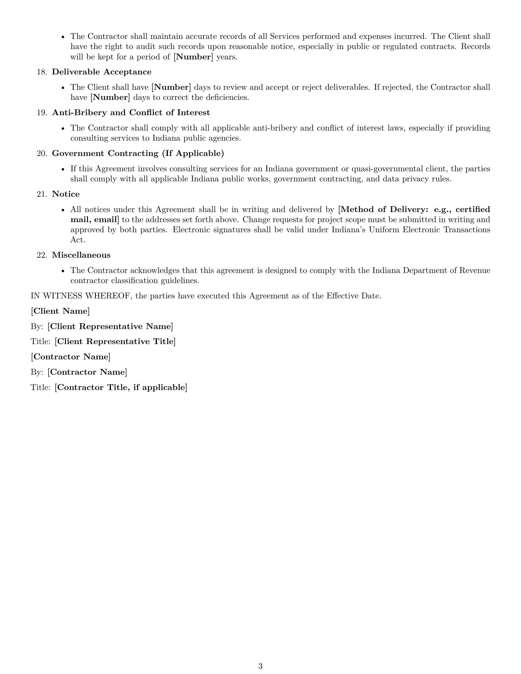 Preview page 3 of Free Indiana consulting independent contractor agreement template