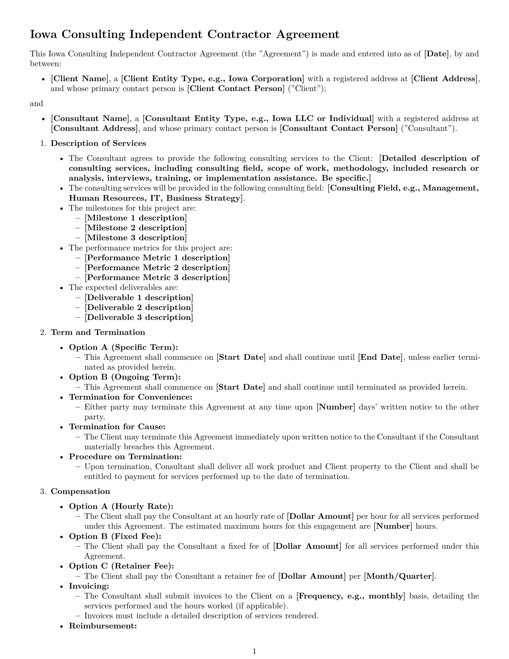 Preview page 1 of Free Iowa consulting independent contractor agreement template