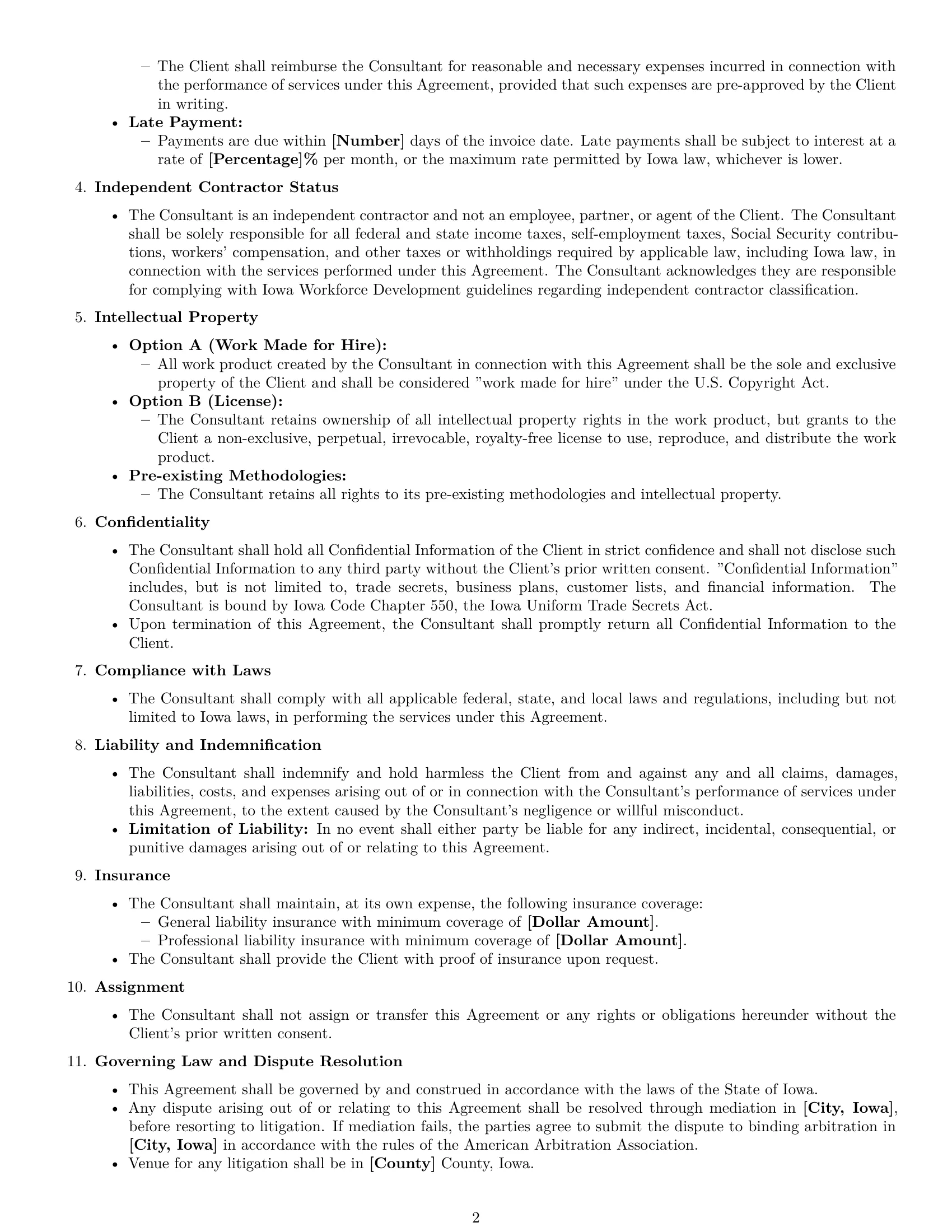 Preview page 2 of Free Iowa consulting independent contractor agreement template