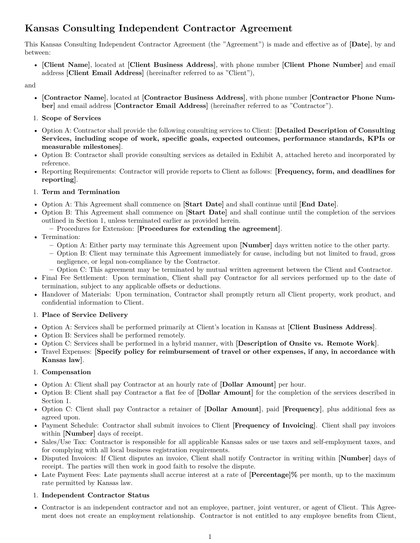 Preview page 1 of Free Kansas consulting independent contractor agreement template