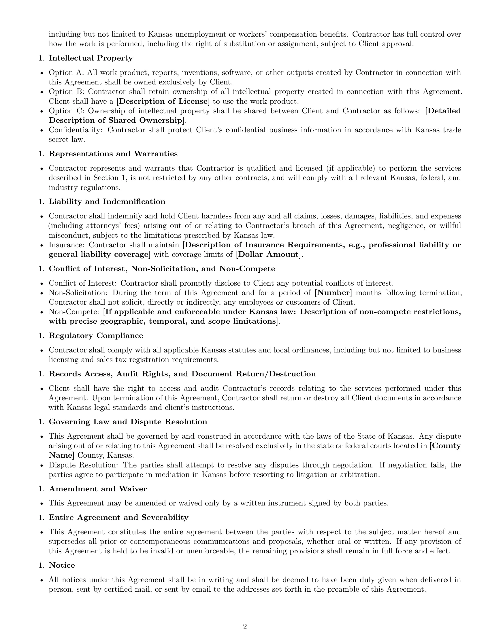 Preview page 2 of Free Kansas consulting independent contractor agreement template