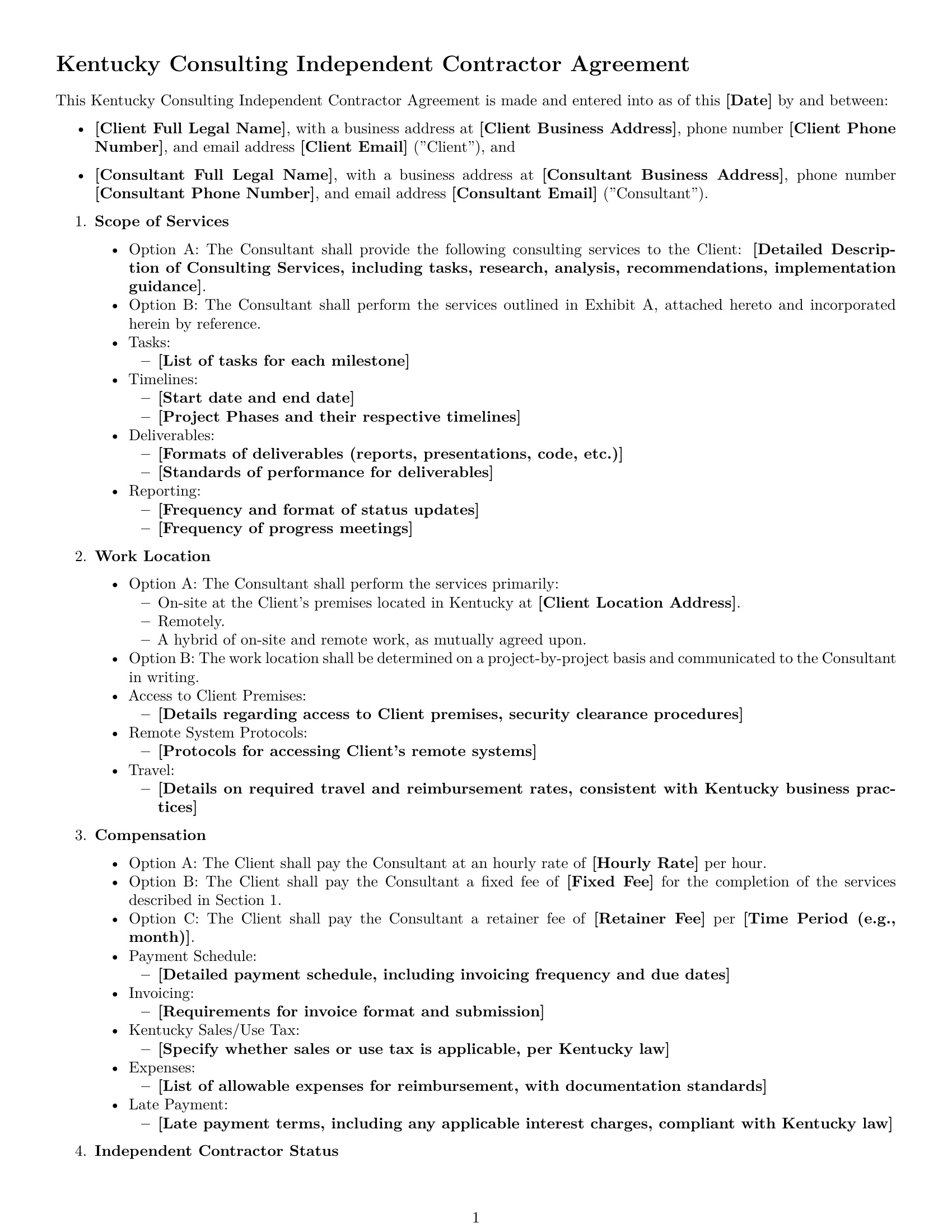 Preview page 1 of Free Kentucky consulting independent contractor agreement template