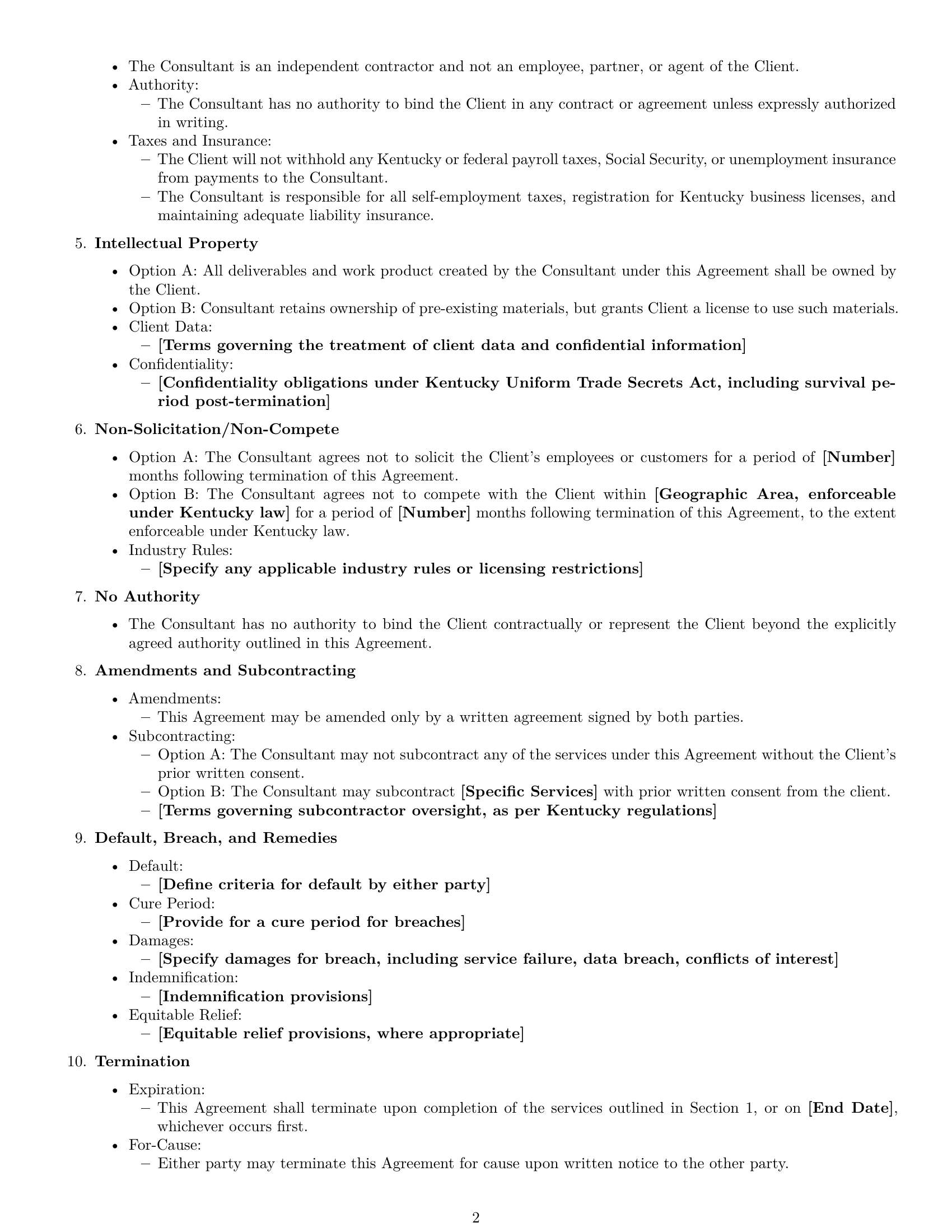 Preview page 2 of Free Kentucky consulting independent contractor agreement template