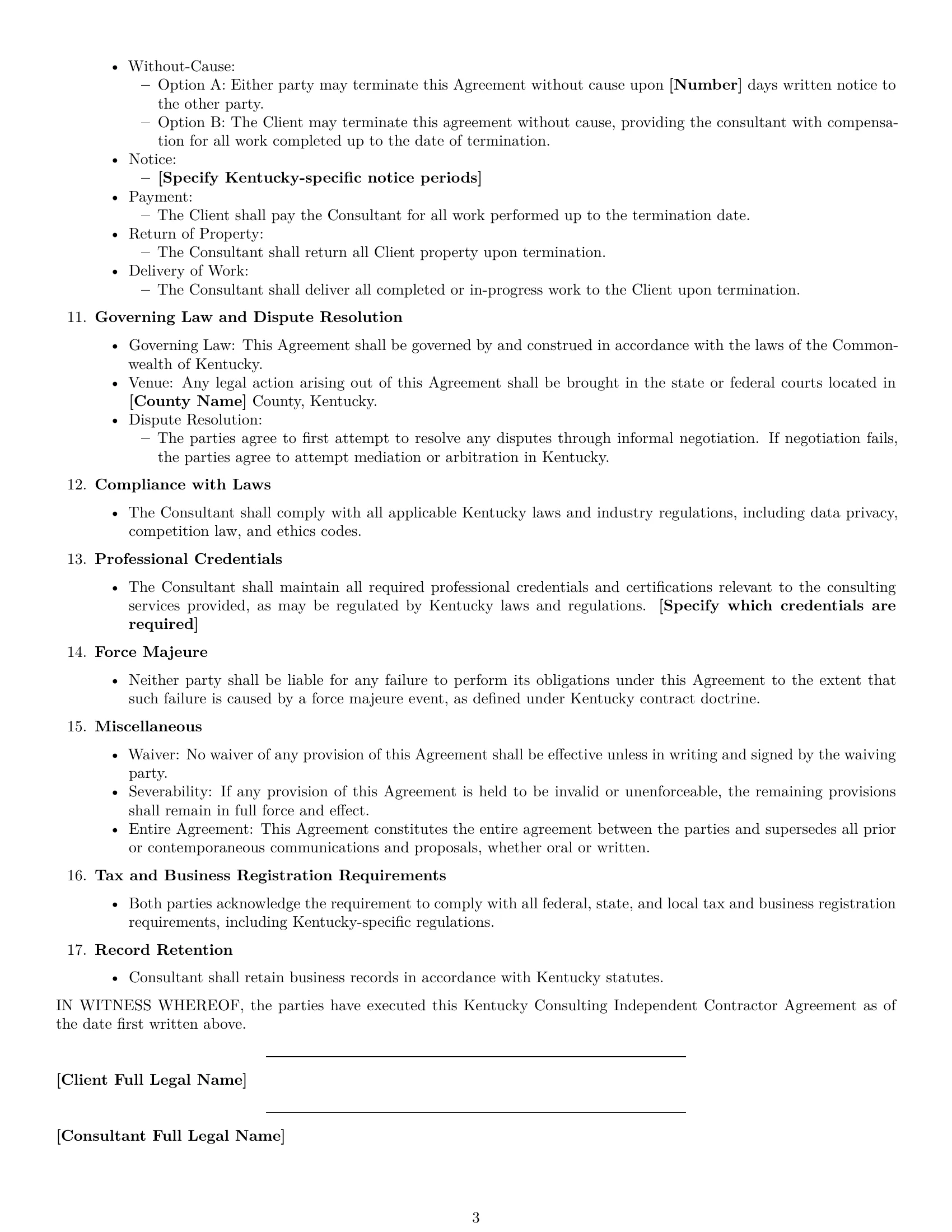 Preview page 3 of Free Kentucky consulting independent contractor agreement template