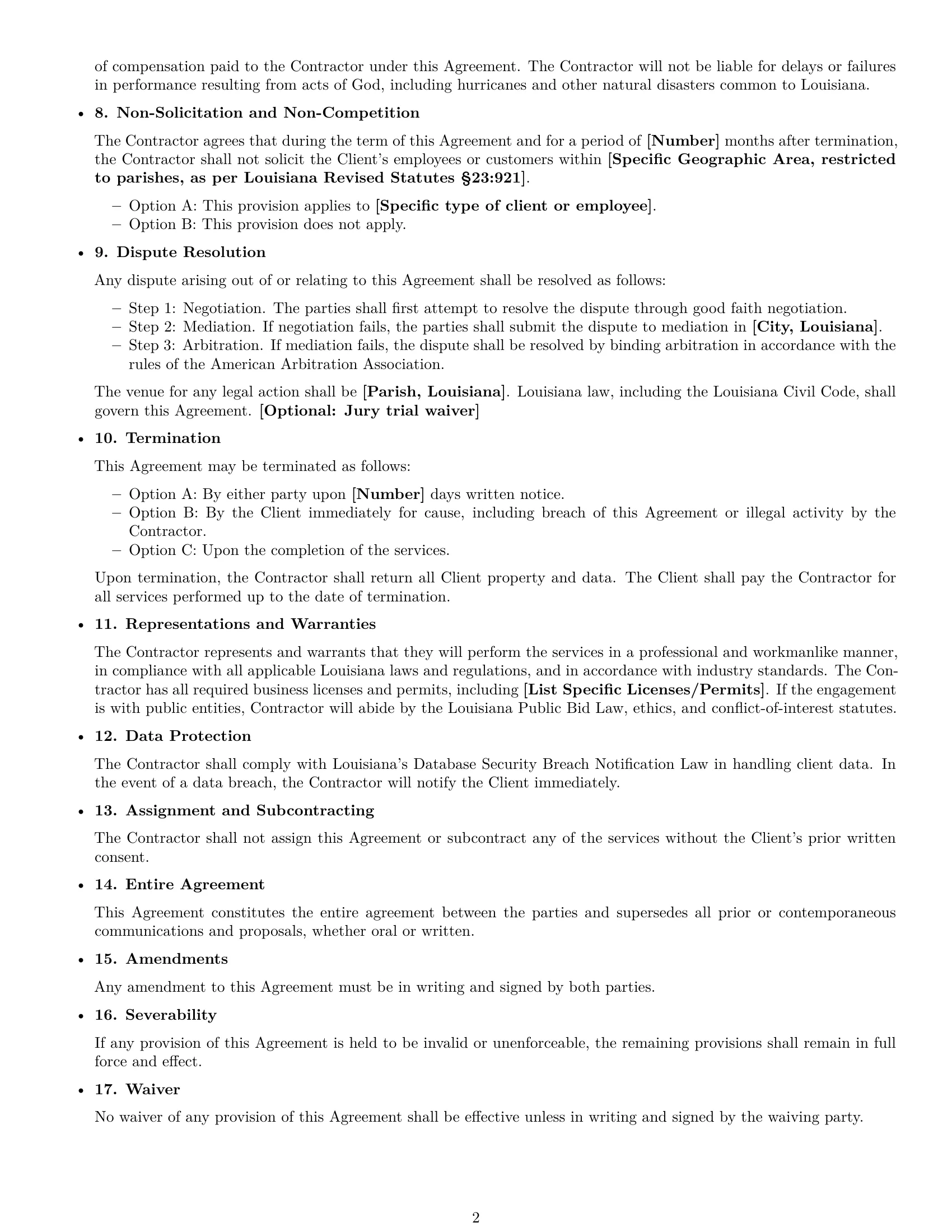 Preview page 2 of Free Louisiana consulting independent contractor agreement template