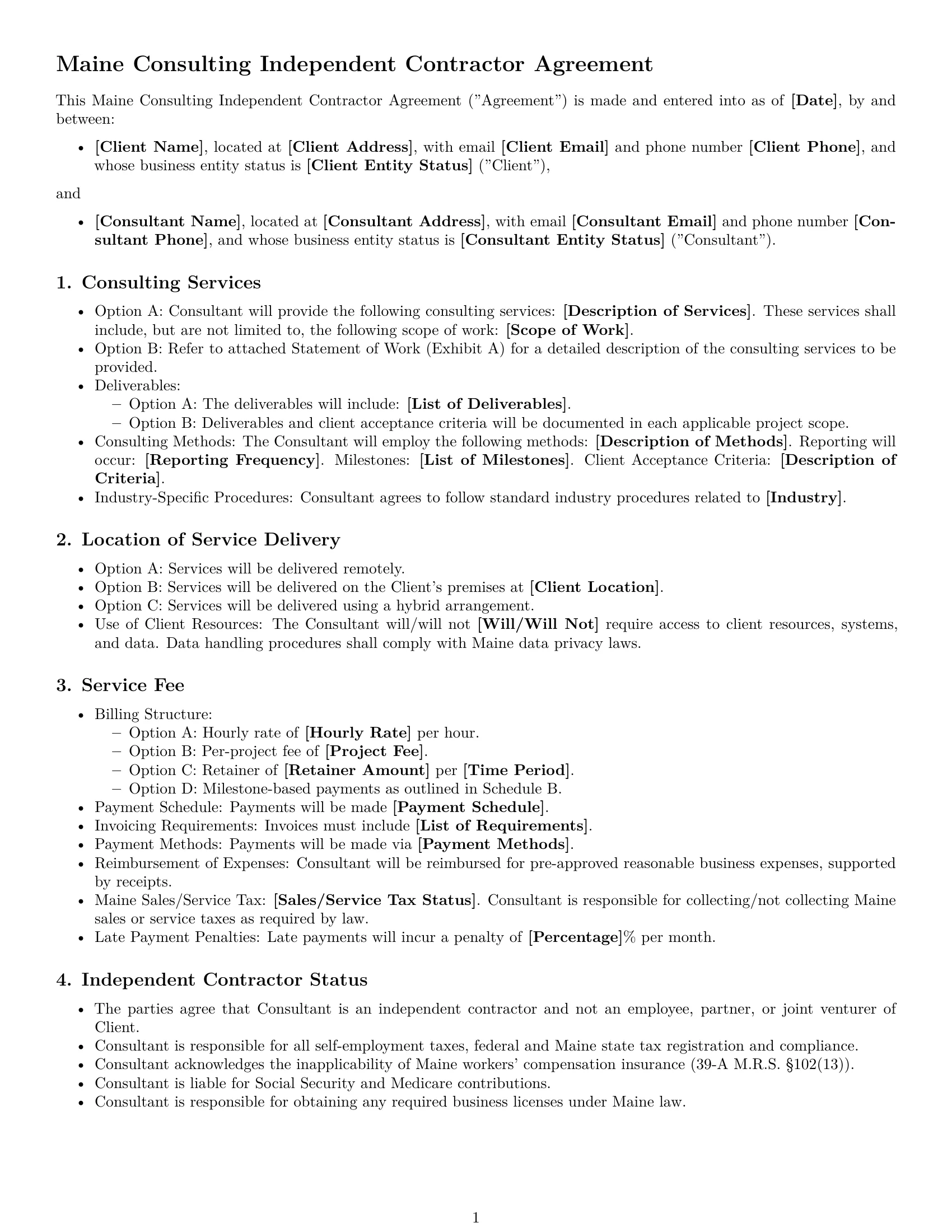 Preview page 1 of Free Maine consulting independent contractor agreement template