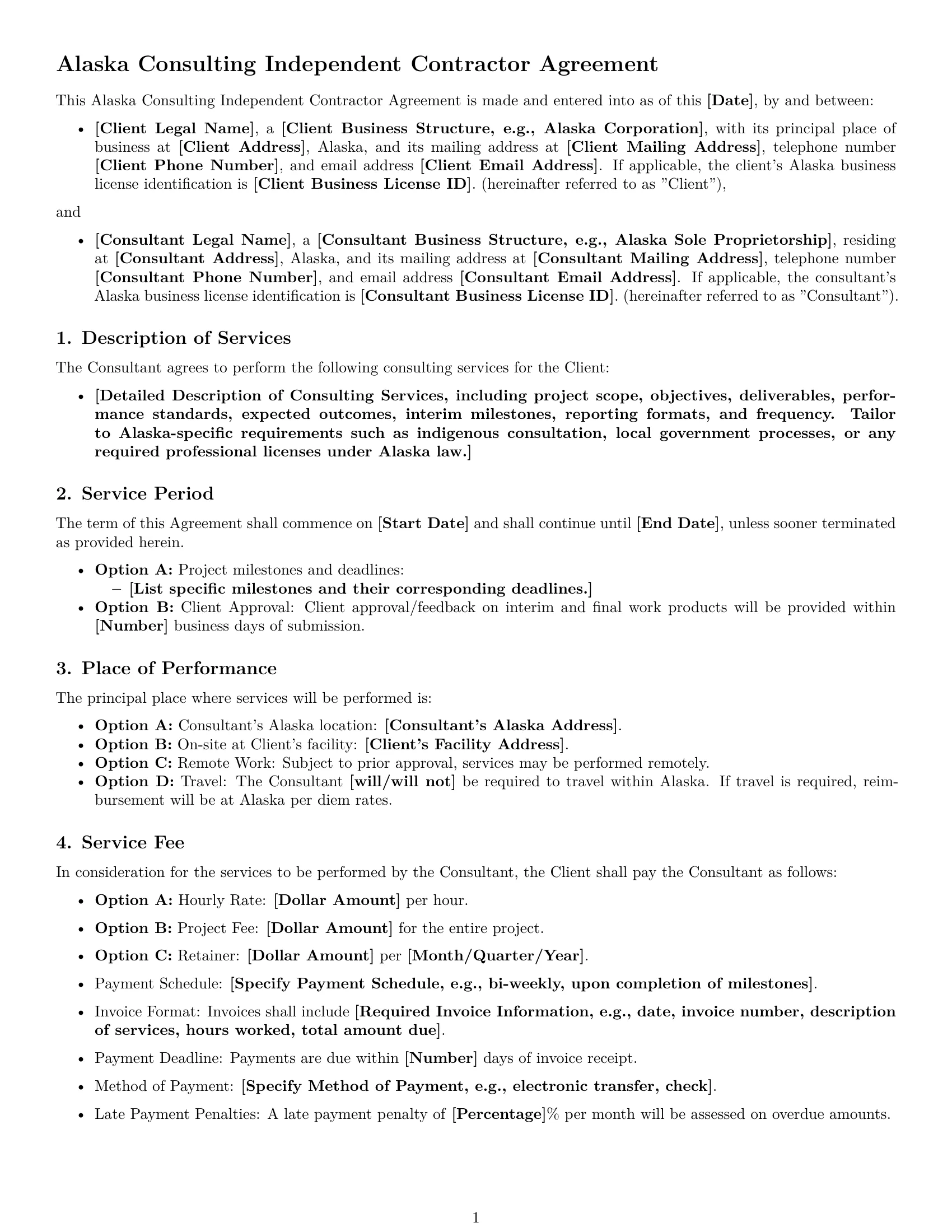 Preview page 1 of Free Alaska consulting independent contractor agreement template