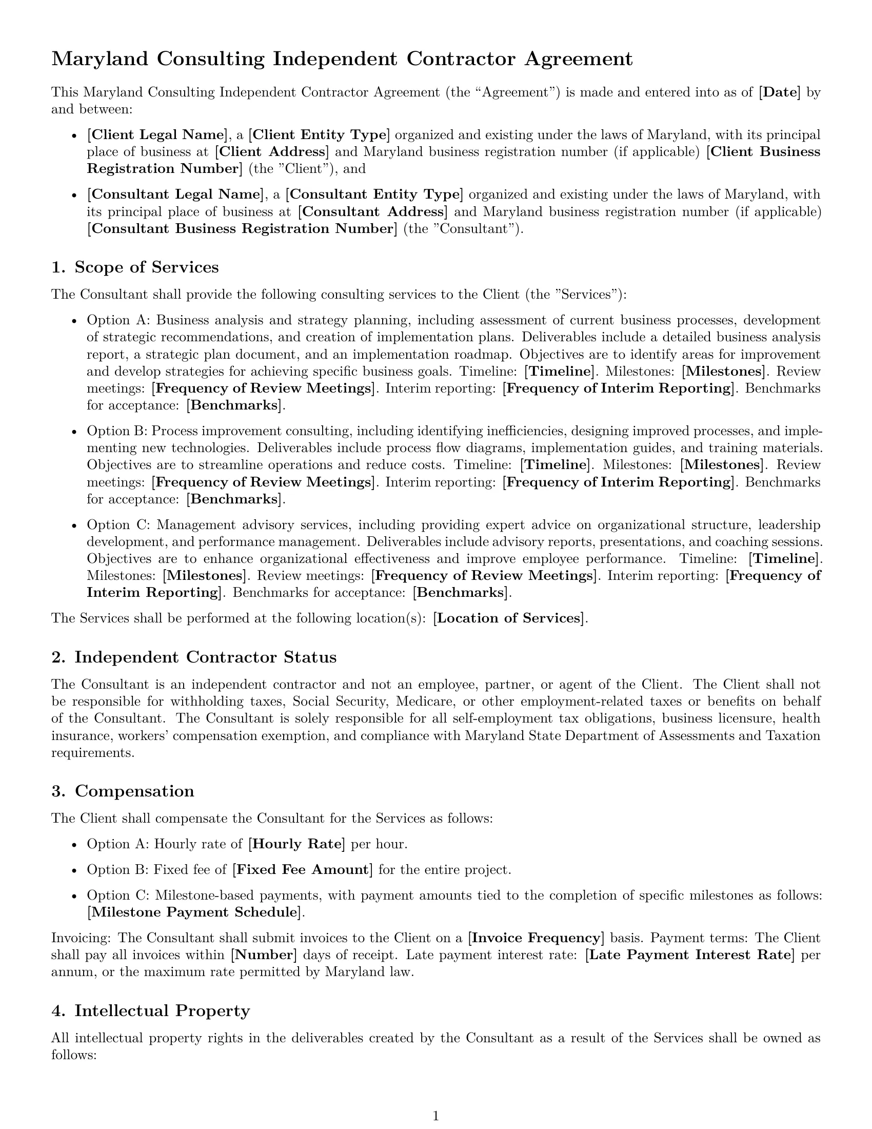 Preview page 1 of Free Maryland consulting independent contractor agreement template