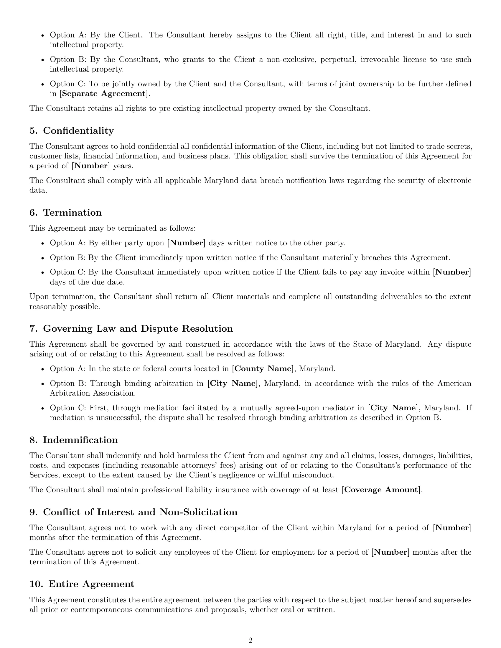 Preview page 2 of Free Maryland consulting independent contractor agreement template