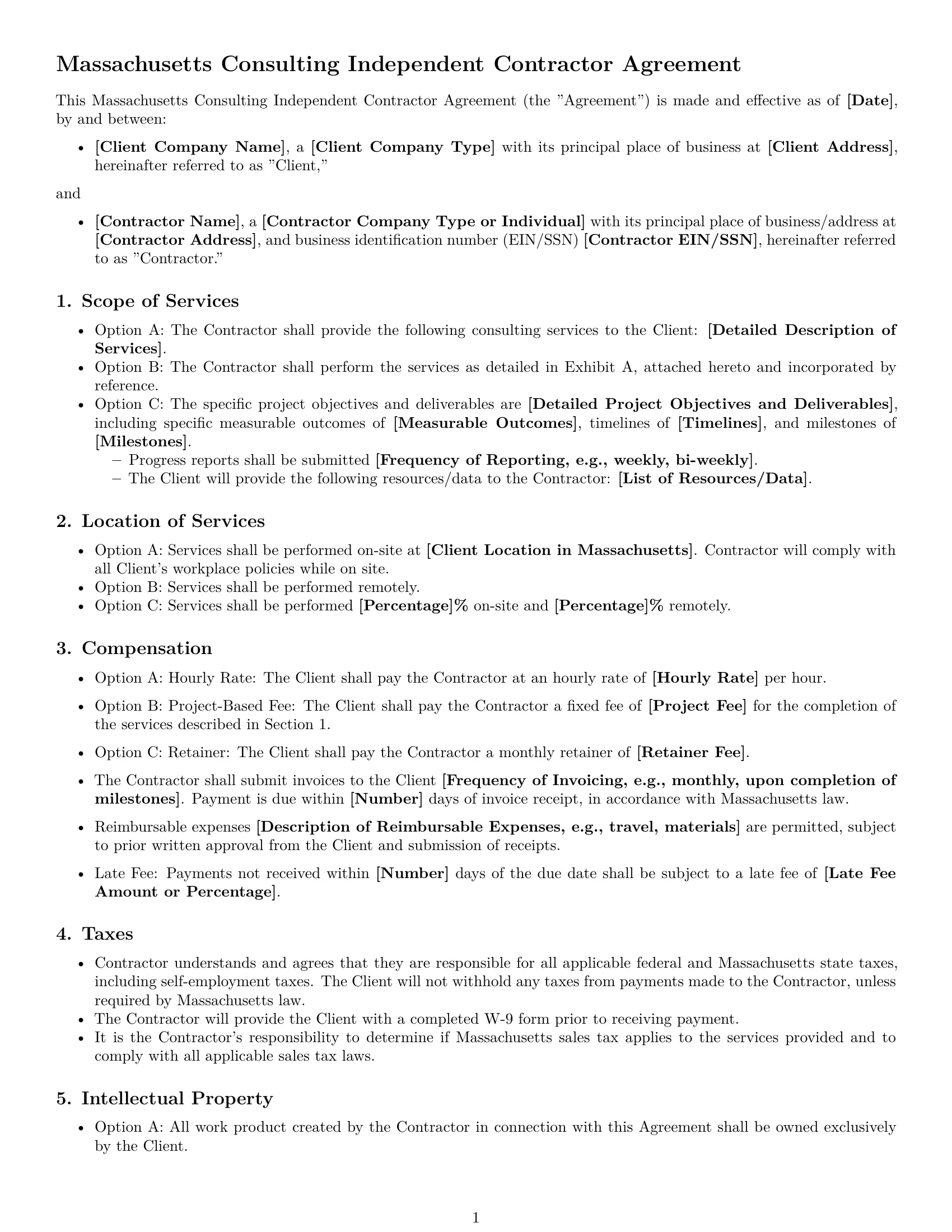 Preview page 1 of Free Massachusetts consulting independent contractor agreement template