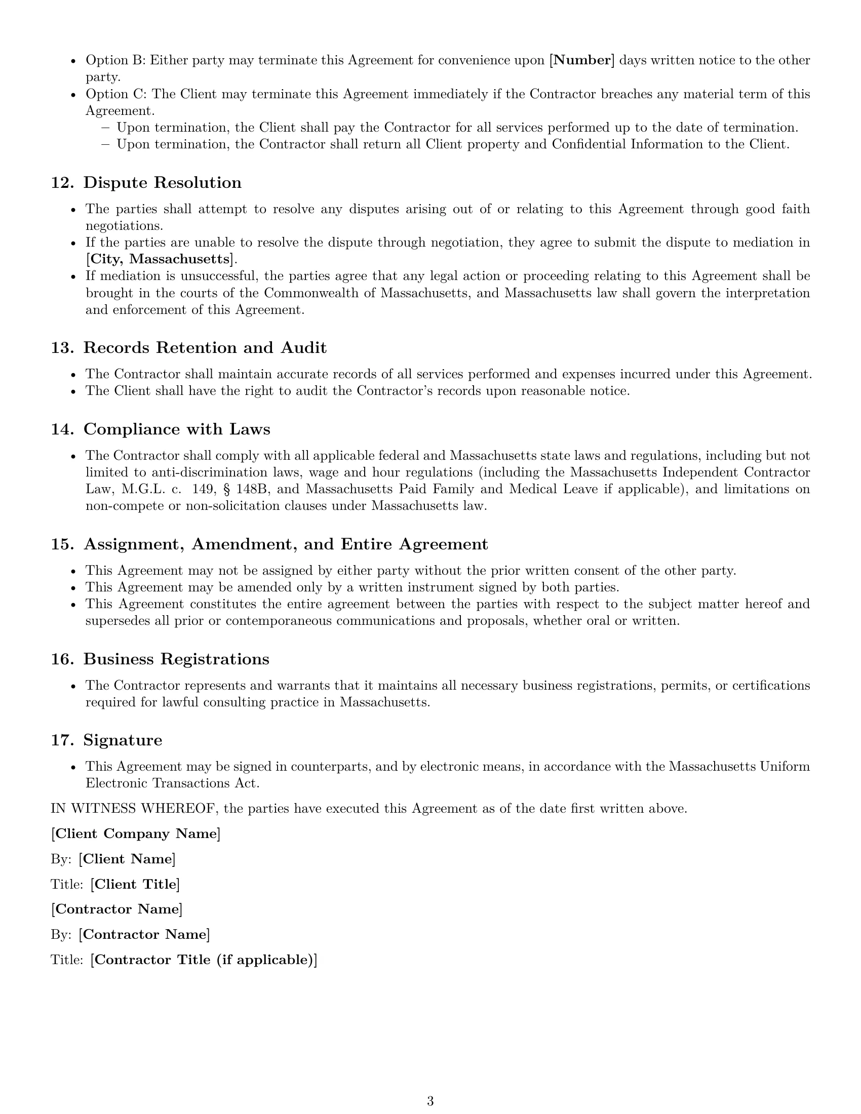 Preview page 3 of Free Massachusetts consulting independent contractor agreement template