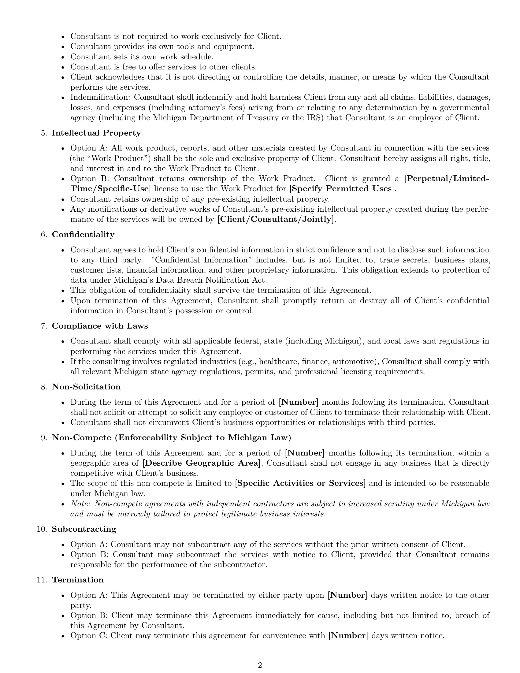 Preview page 2 of Free Michigan consulting independent contractor agreement template
