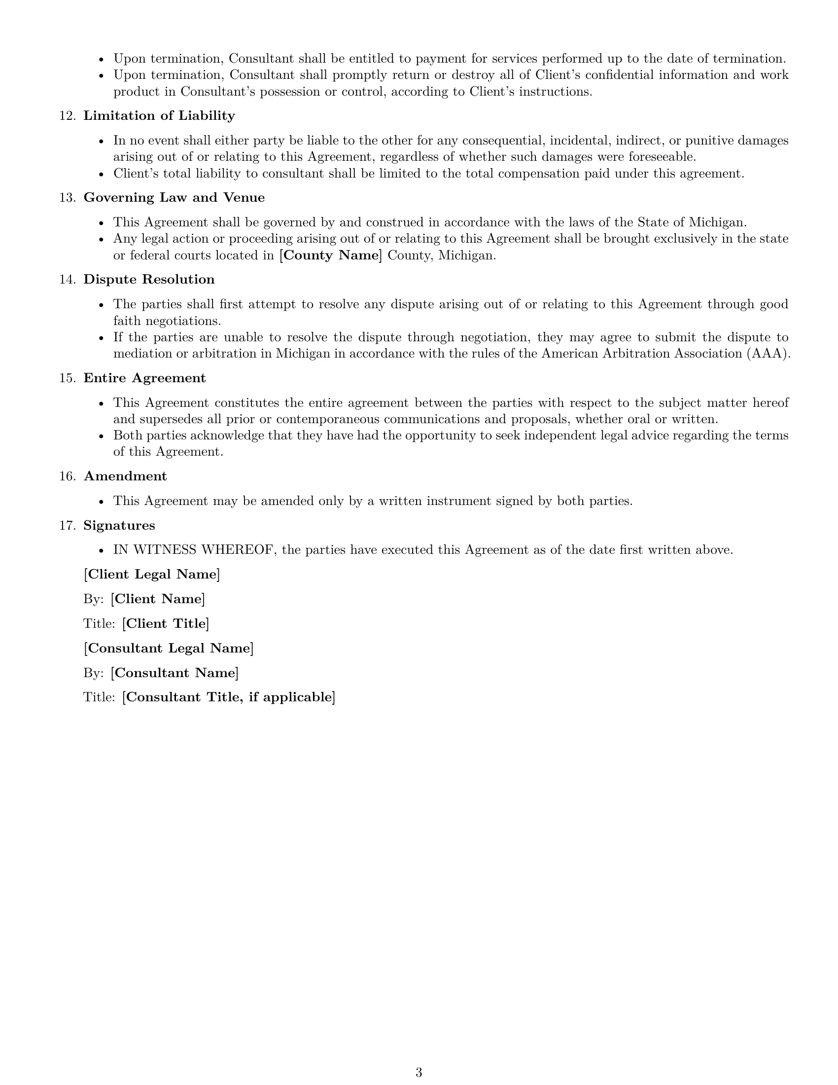 Preview page 3 of Free Michigan consulting independent contractor agreement template