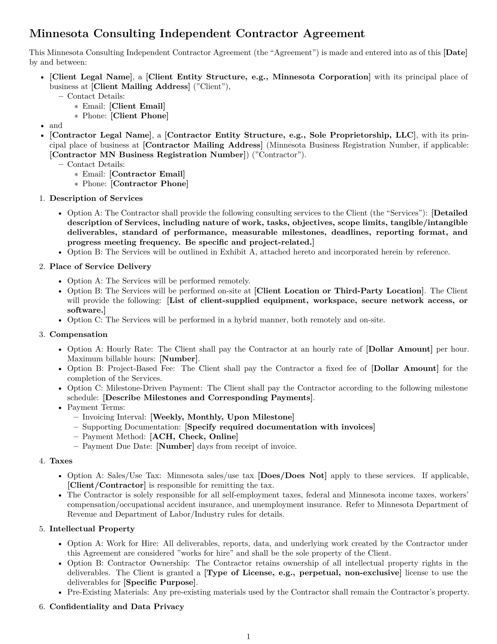 Preview page 1 of Free Minnesota consulting independent contractor agreement template