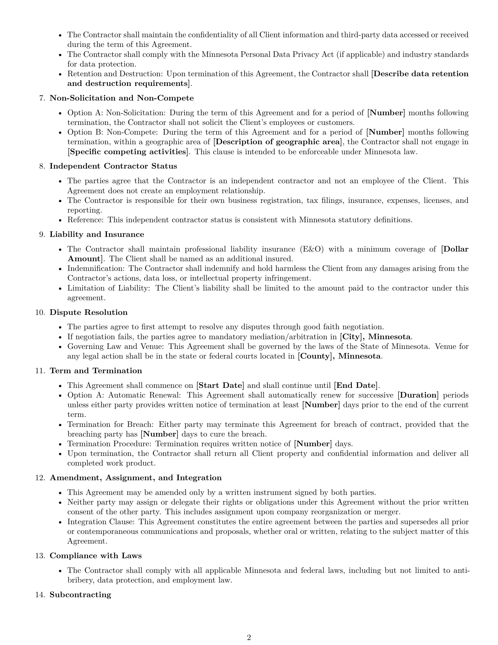 Preview page 2 of Free Minnesota consulting independent contractor agreement template