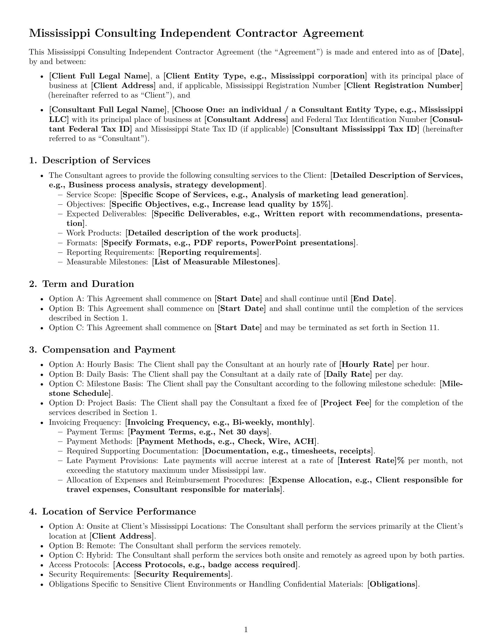Preview page 1 of Free Mississippi consulting independent contractor agreement template