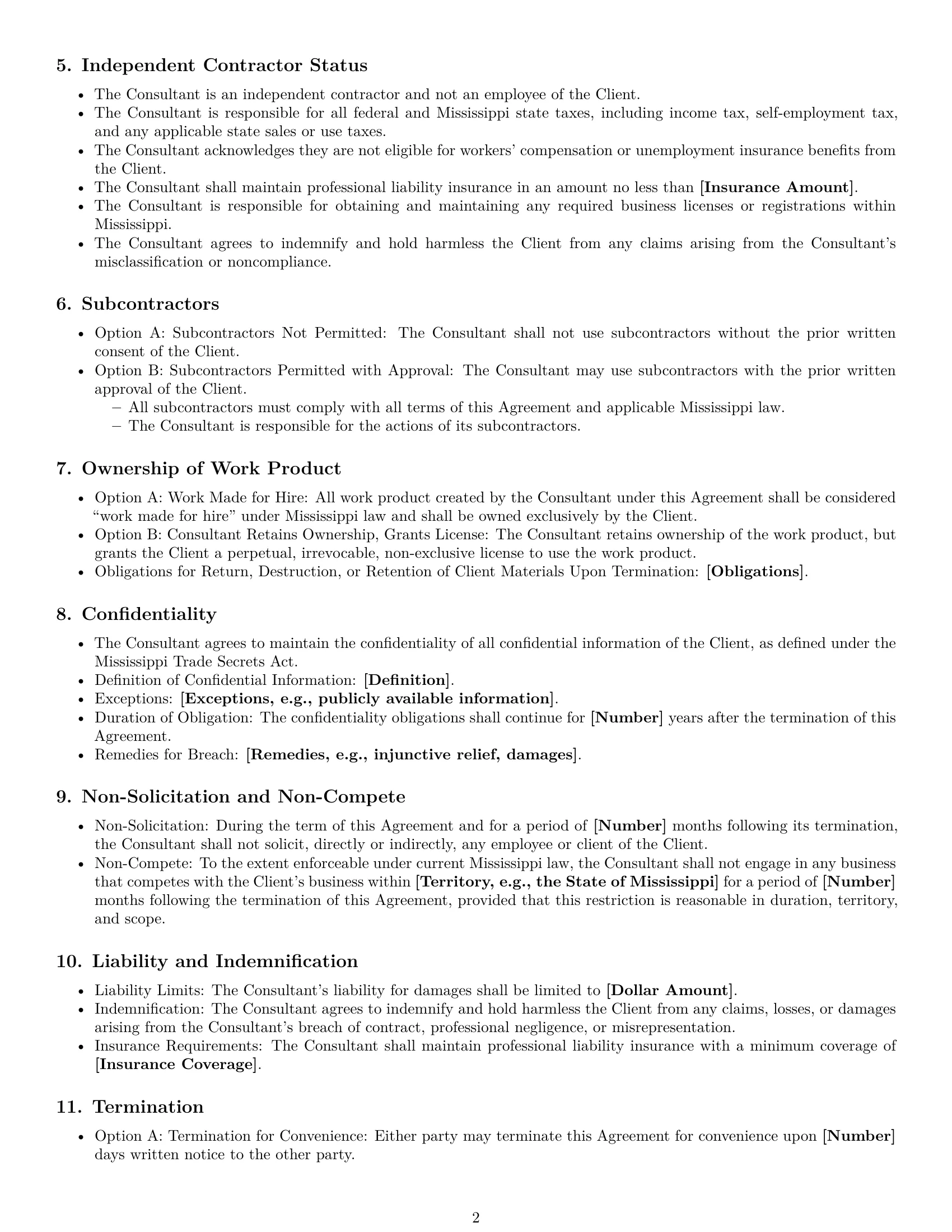 Preview page 2 of Free Mississippi consulting independent contractor agreement template