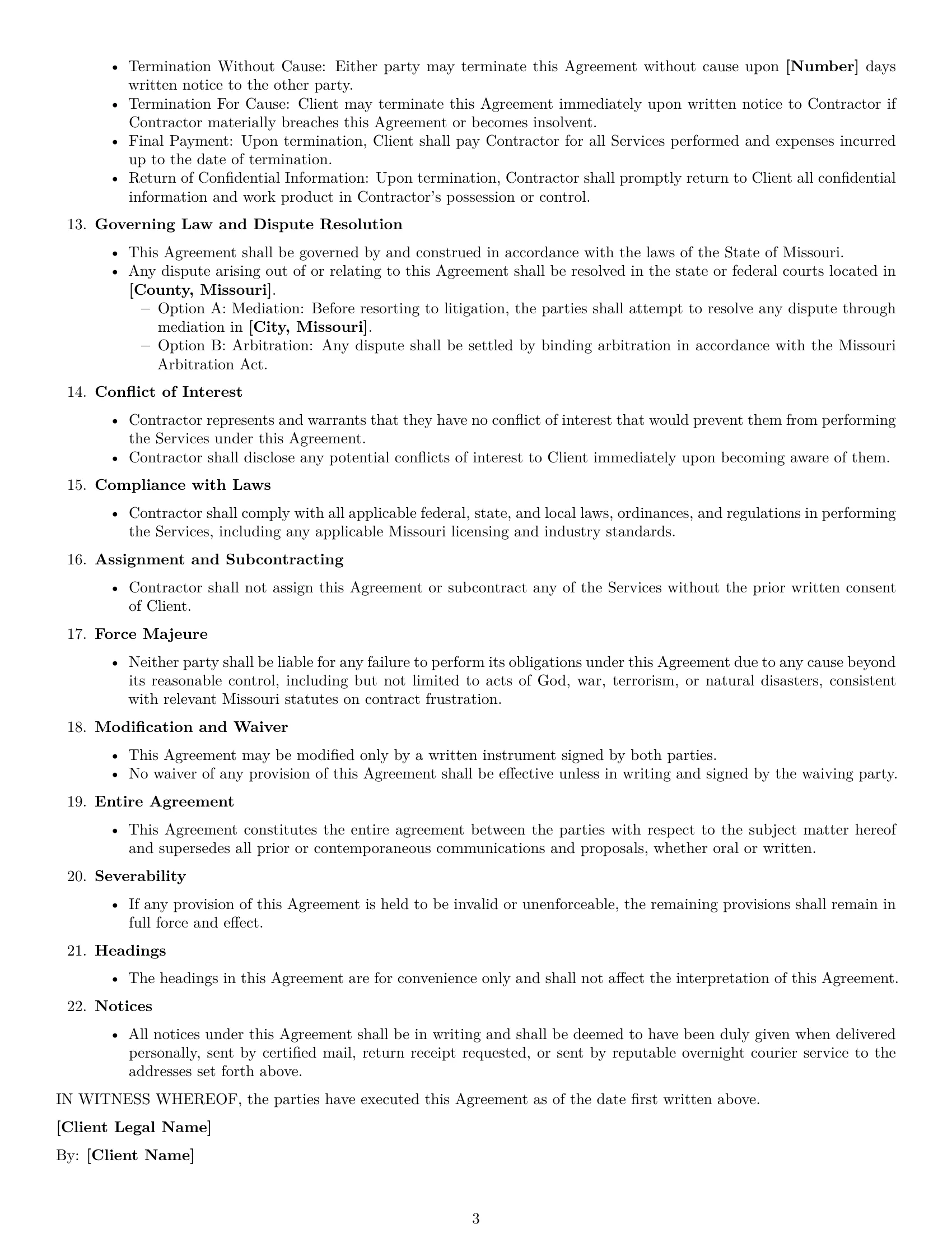 Preview page 3 of Free Missouri consulting independent contractor agreement template