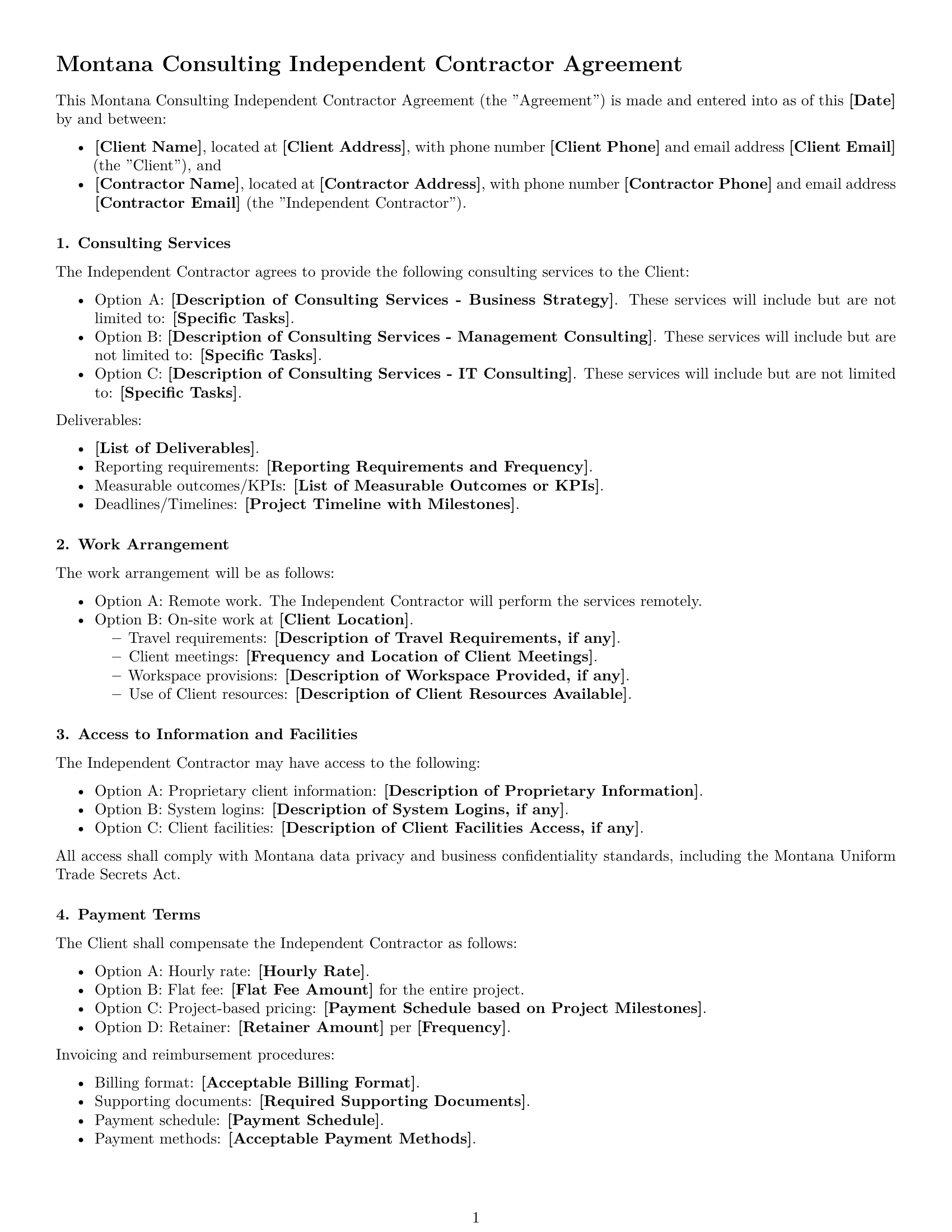Preview page 1 of Free Montana consulting independent contractor agreement template