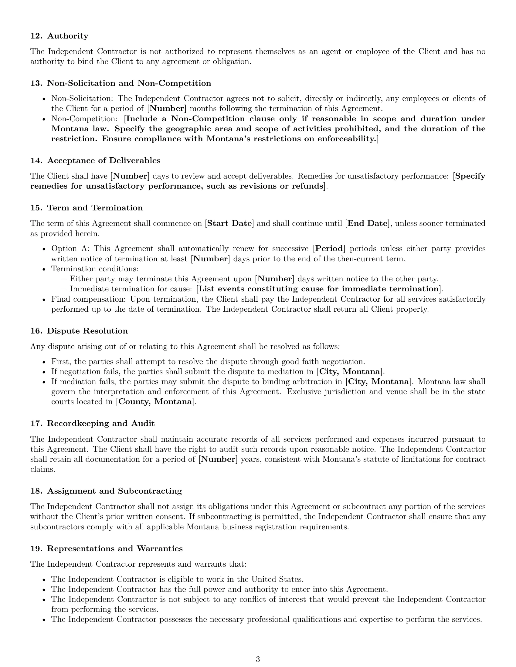 Preview page 3 of Free Montana consulting independent contractor agreement template
