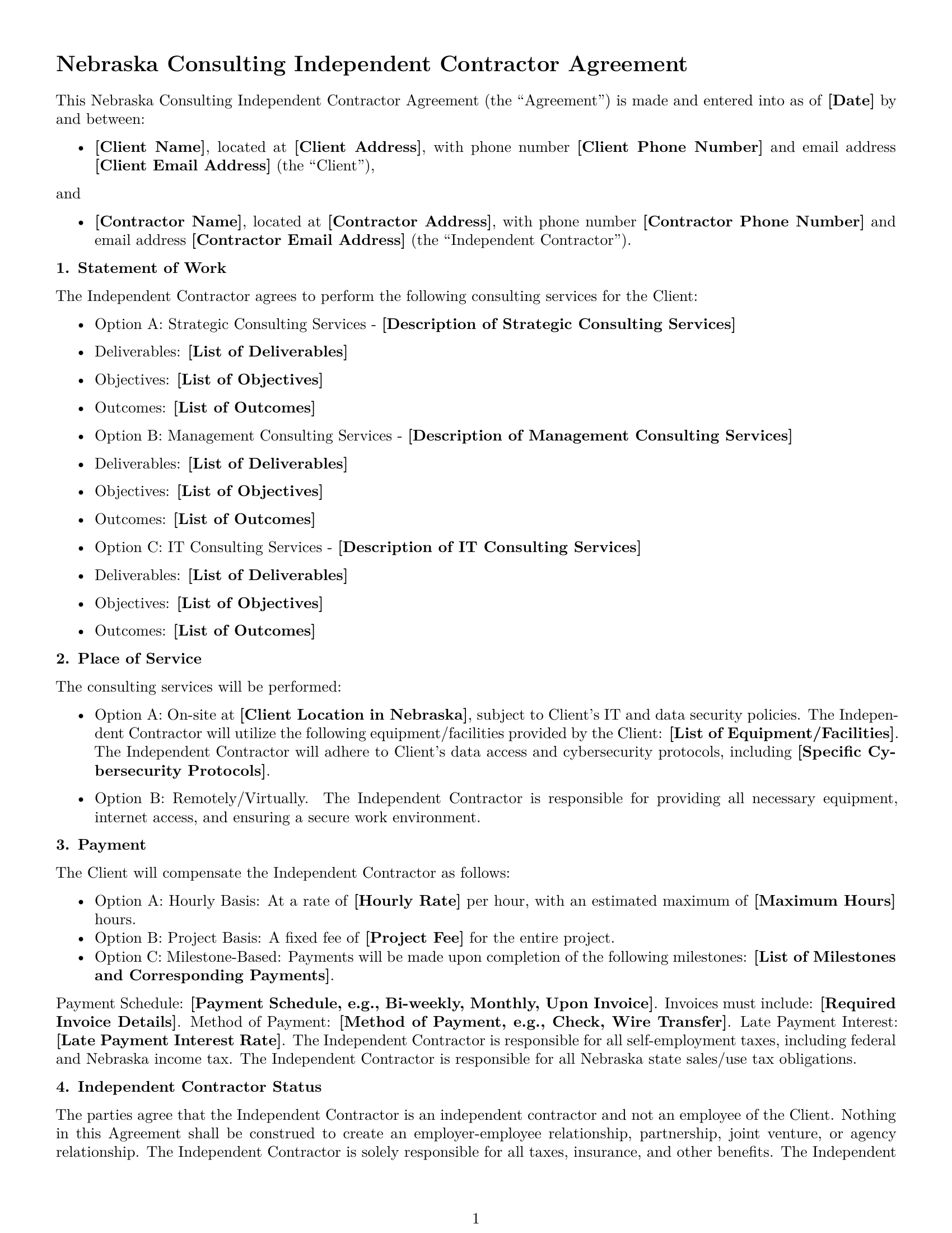 Preview page 1 of Free Nebraska consulting independent contractor agreement template