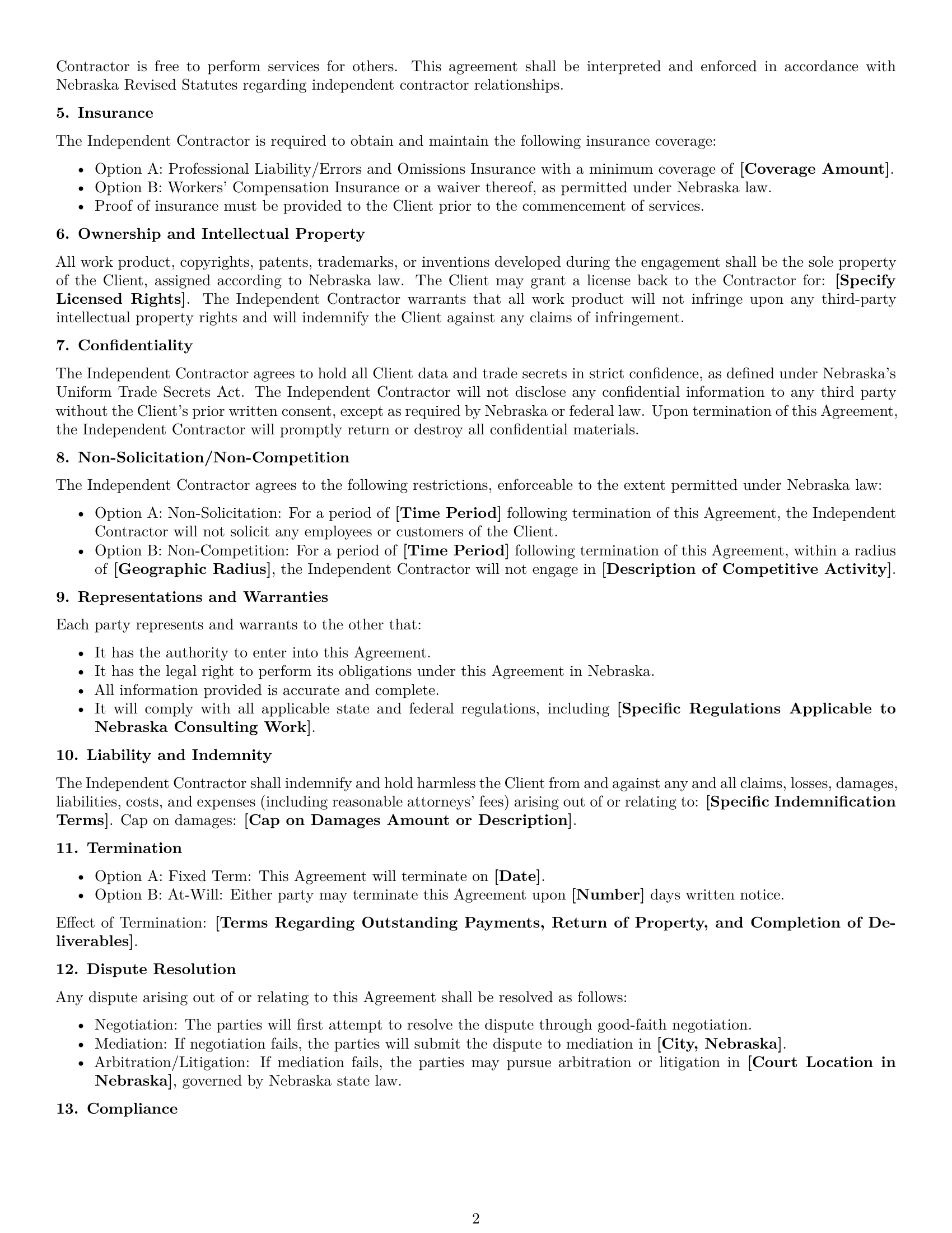 Preview page 2 of Free Nebraska consulting independent contractor agreement template