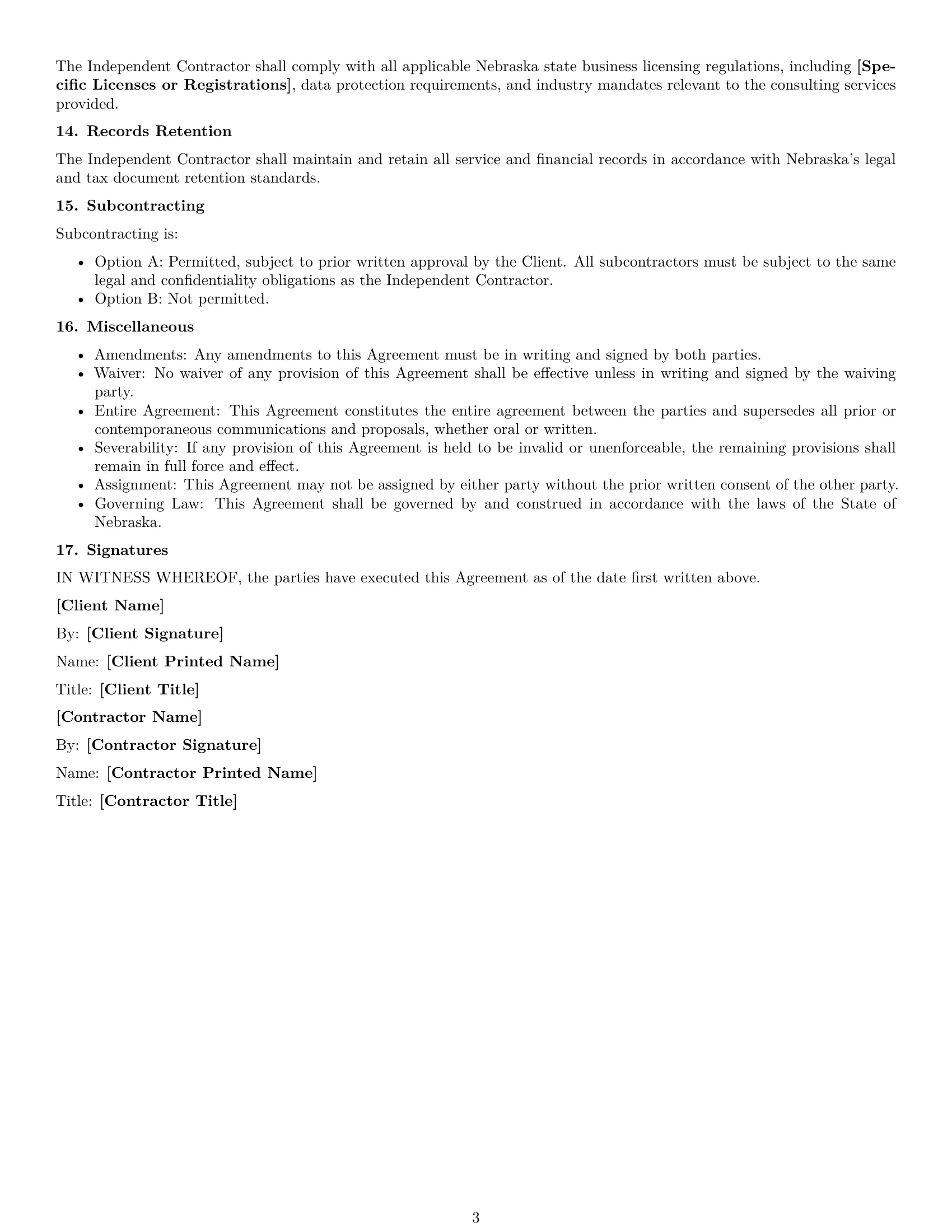 Preview page 3 of Free Nebraska consulting independent contractor agreement template