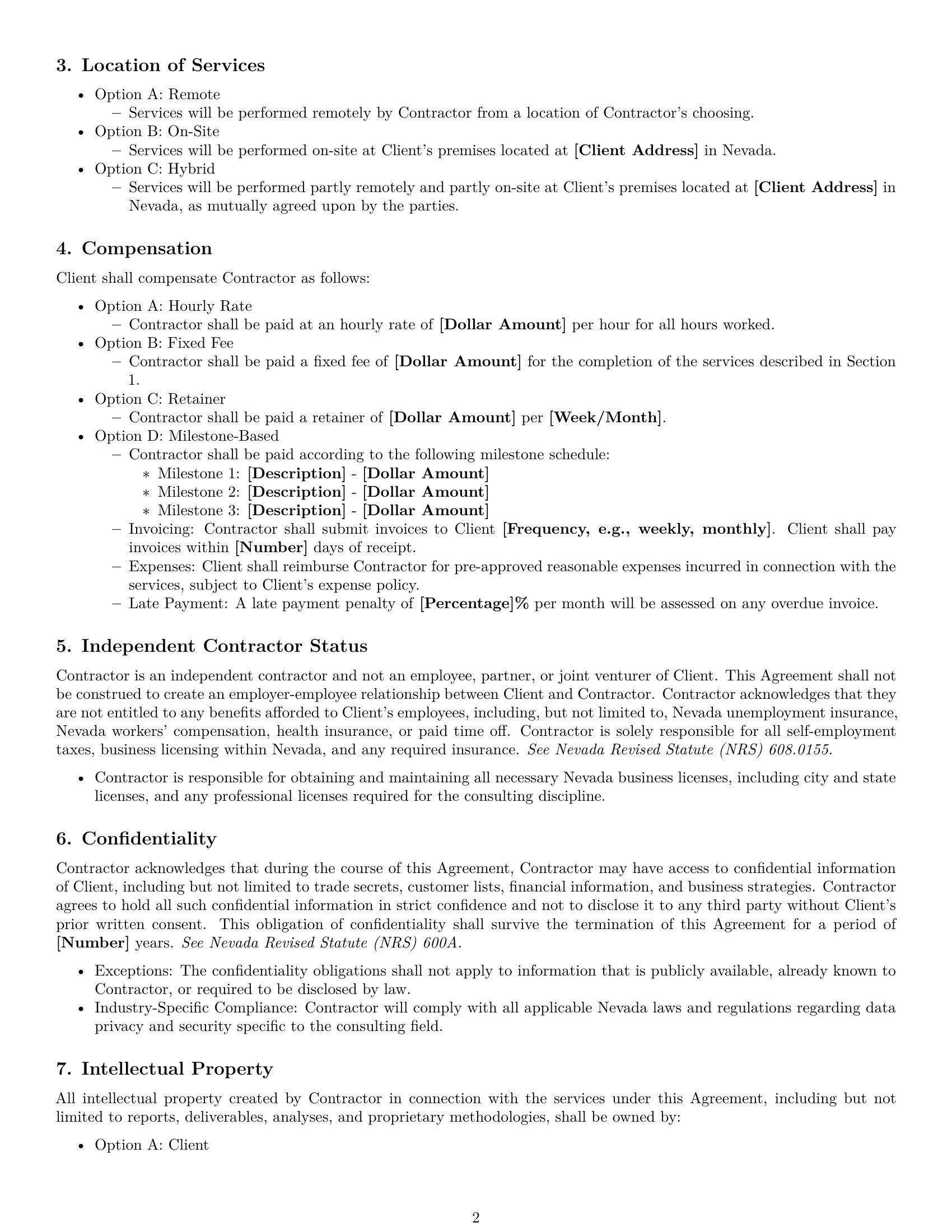 Preview page 2 of Free Nevada consulting independent contractor agreement template