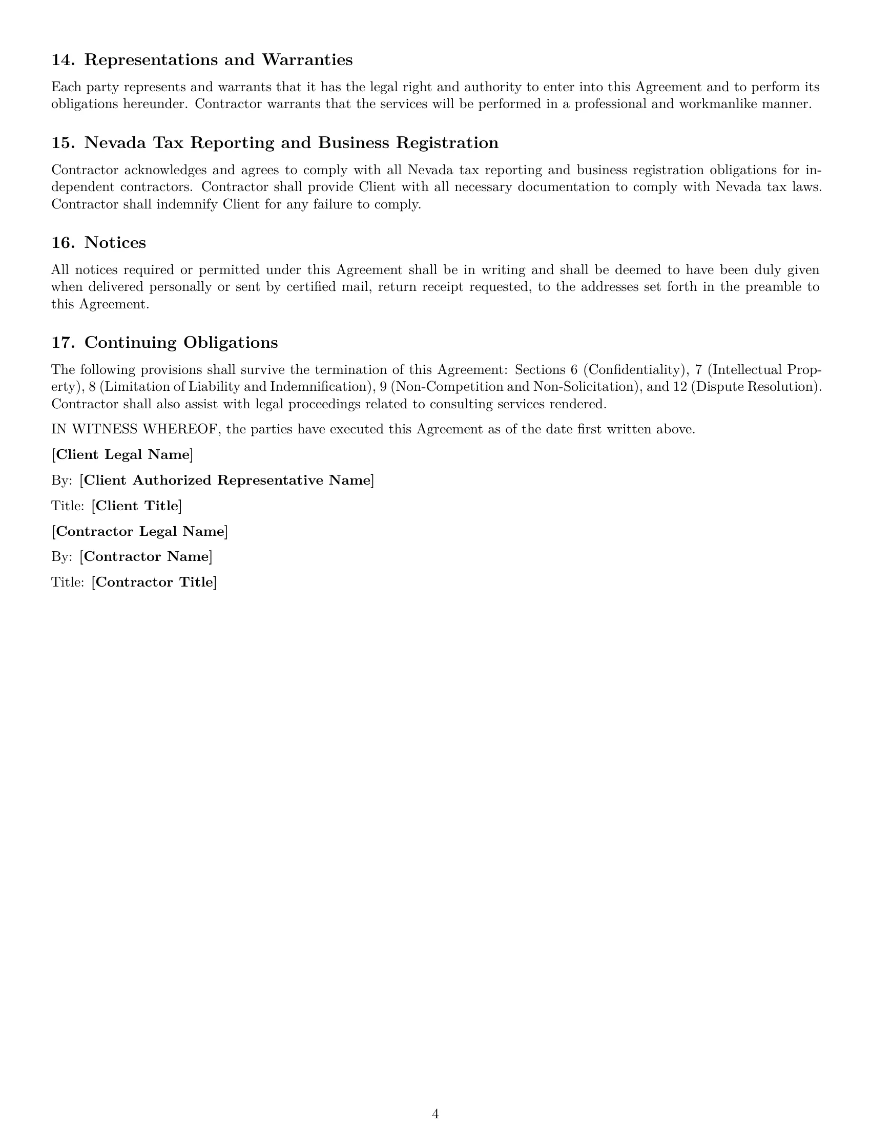 Preview page 4 of Free Nevada consulting independent contractor agreement template